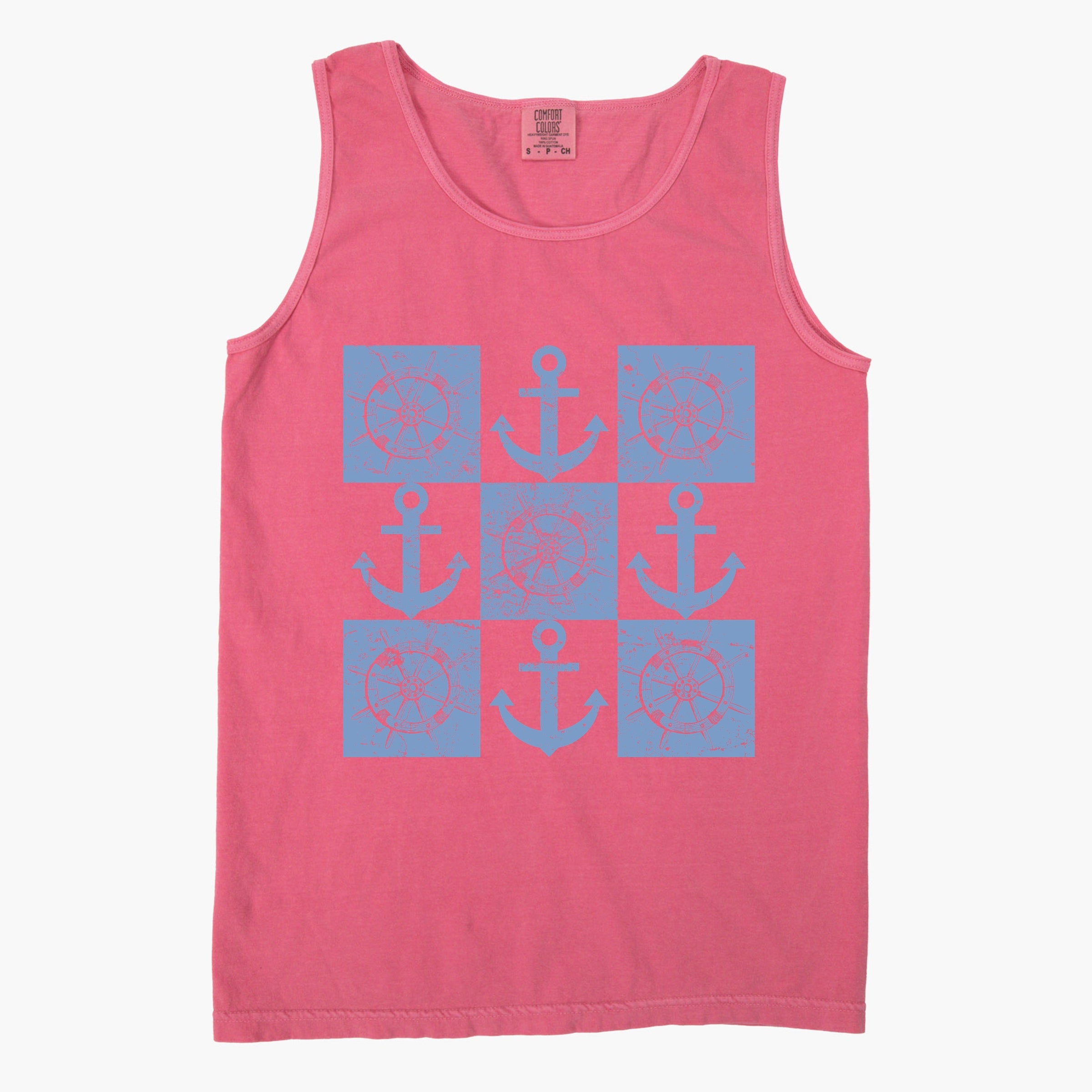 Anchor Wheel Grid - Womens Garment Dyed Tank