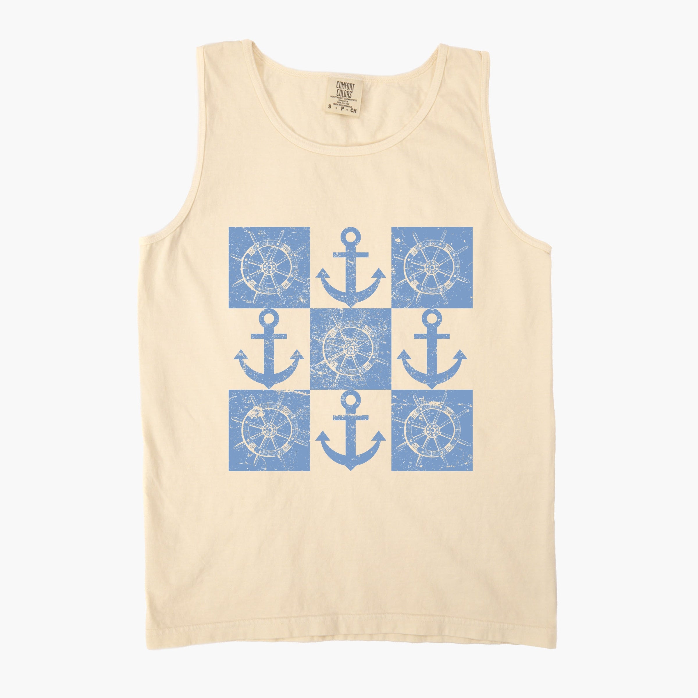 Anchor Wheel Grid - Womens Garment Dyed Tank