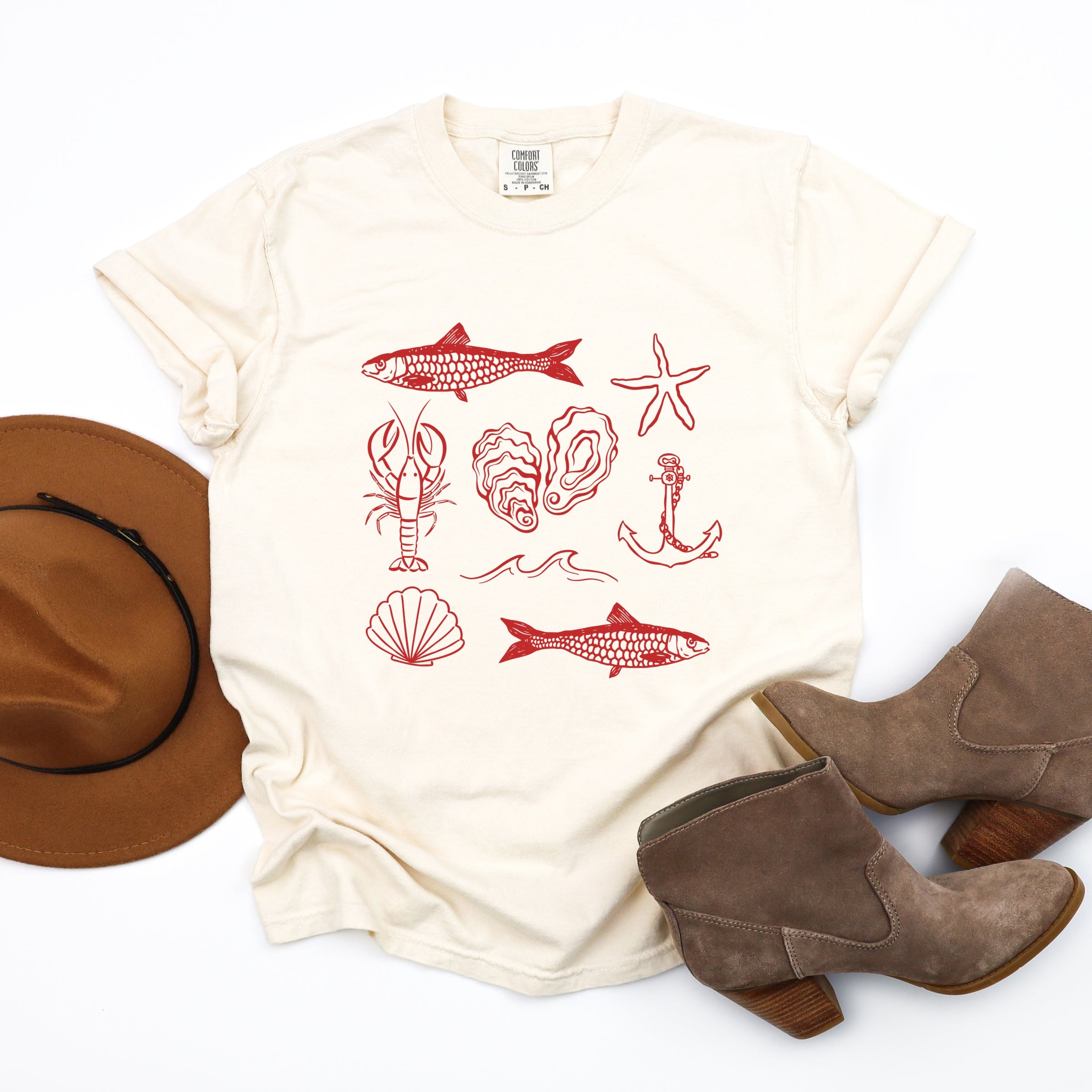 Fisherman Collage - Womens Garment Dyed Tee