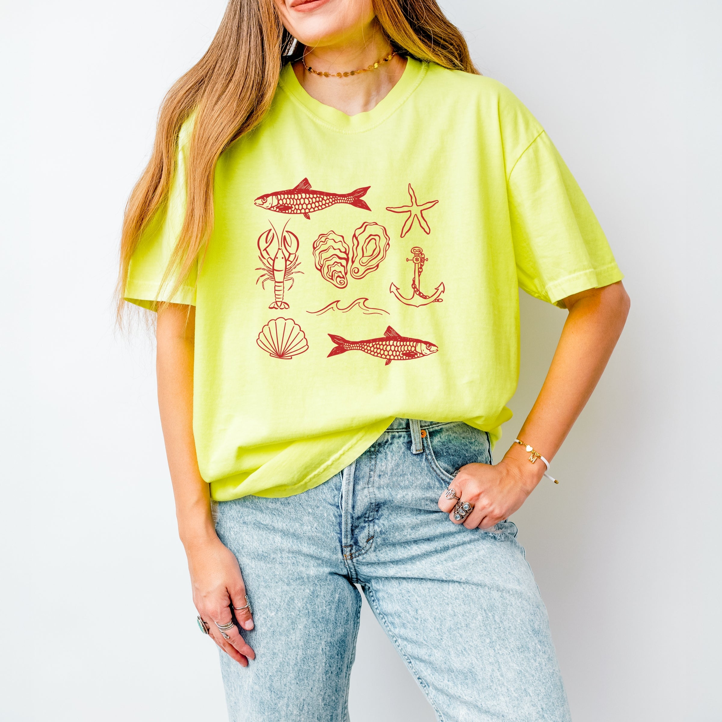 Fisherman Collage - Womens Garment Dyed Tee