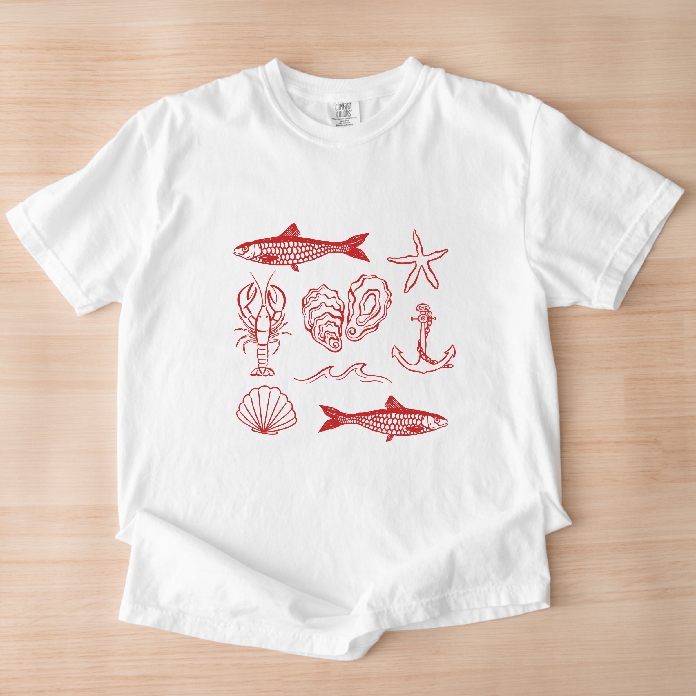 Fisherman Collage - Womens Garment Dyed Tee