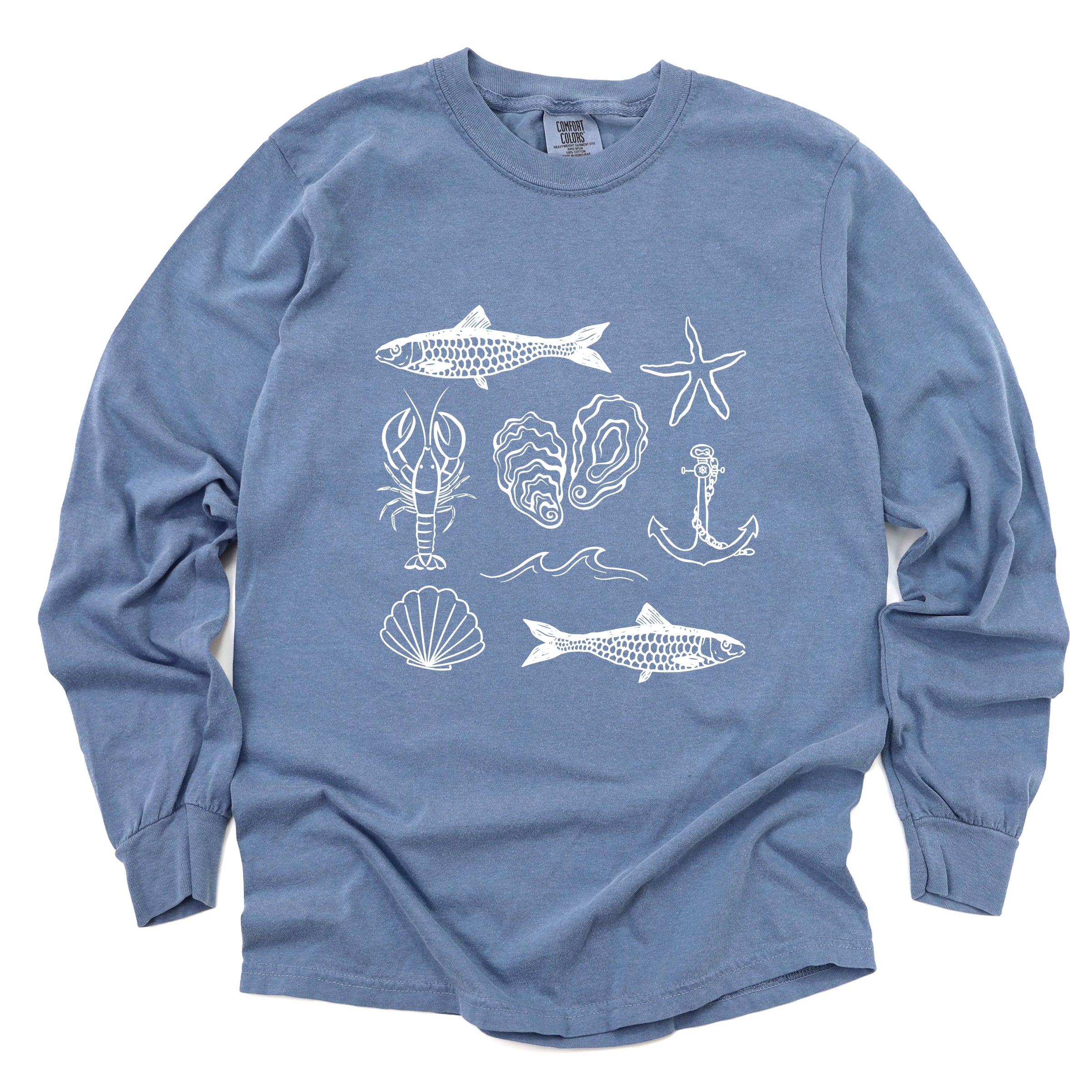 Fisherman Collage - Women's Garment Dyed Long Sleeve Graphic T-Shirt