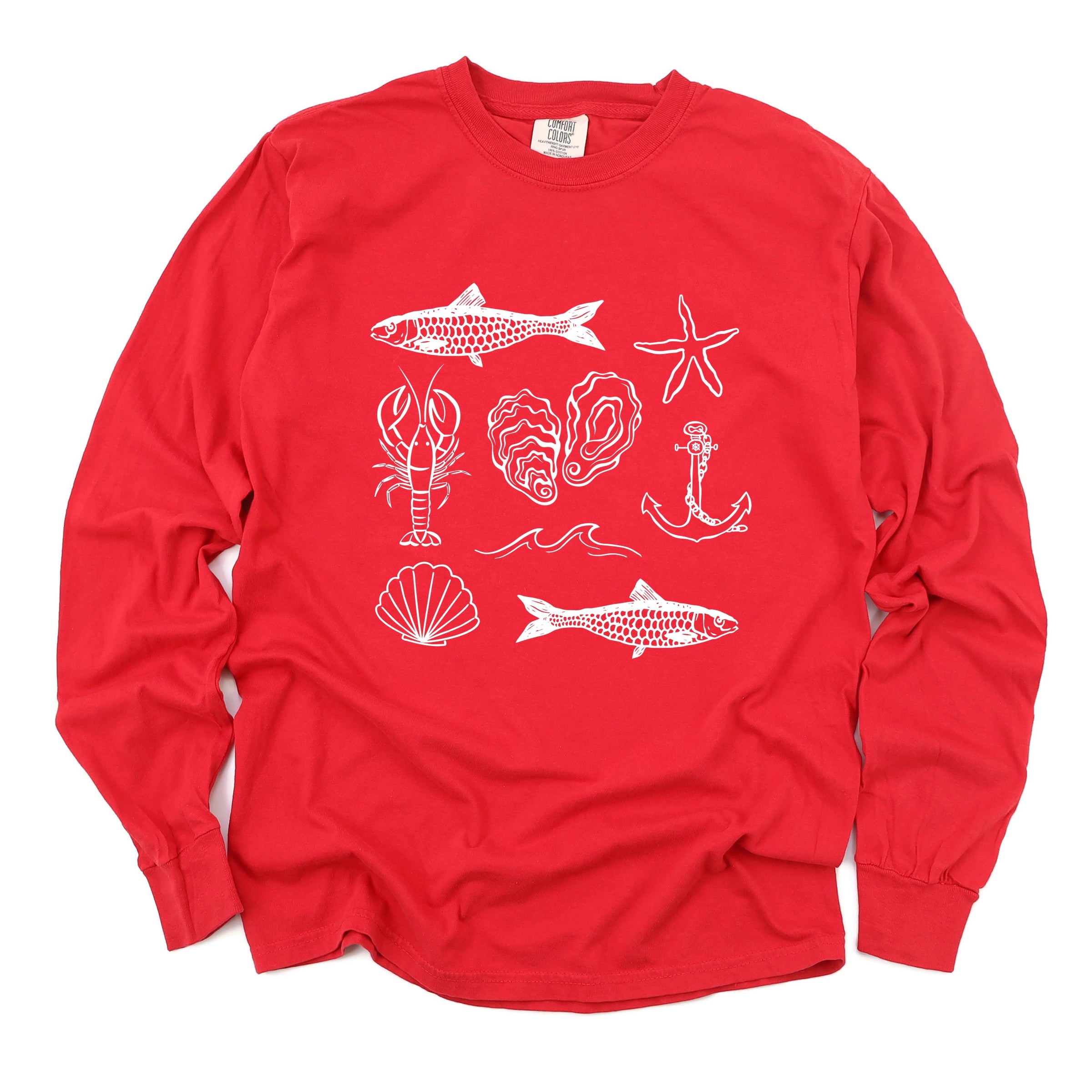 Fisherman Collage - Women's Garment Dyed Long Sleeve Graphic T-Shirt