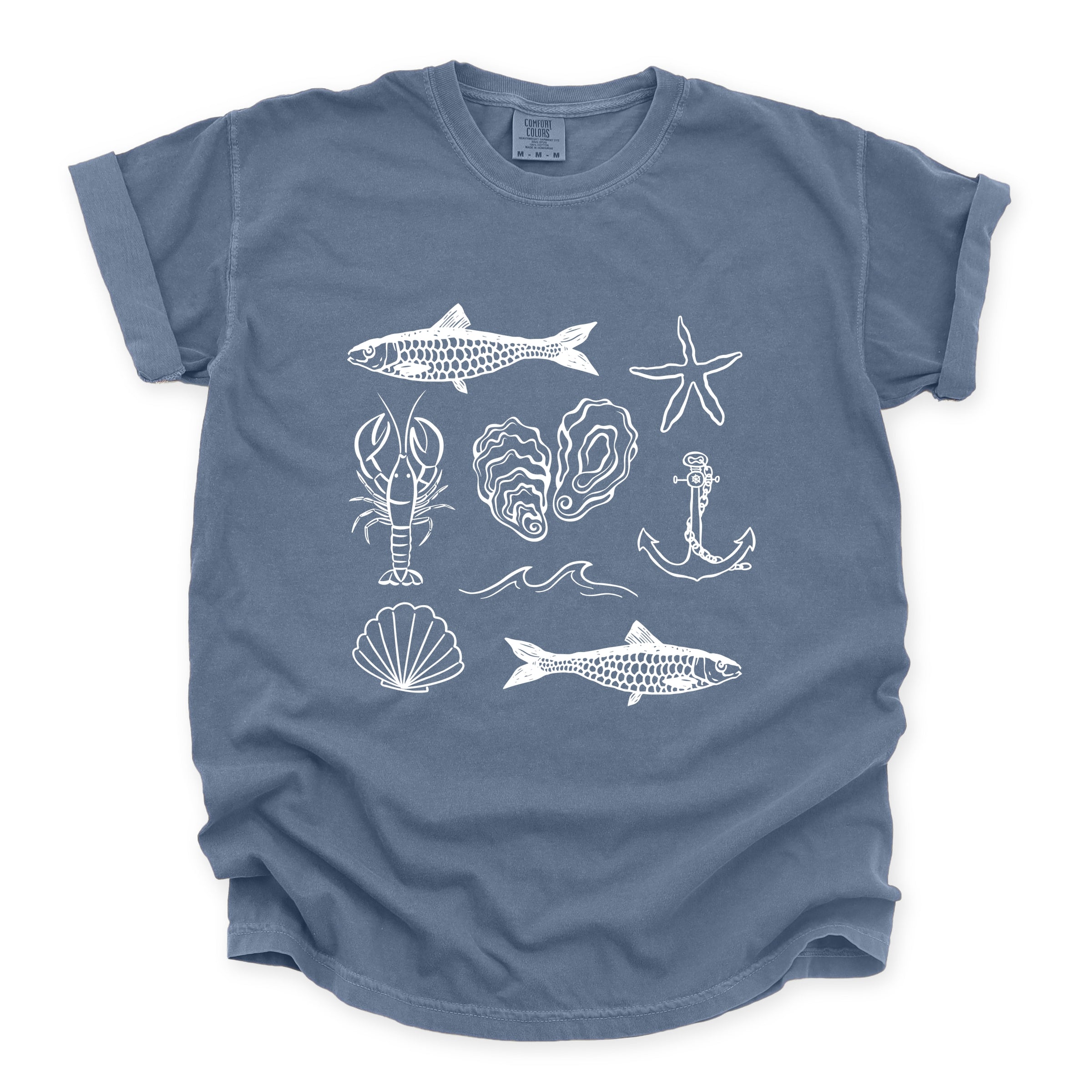 Fisherman Collage - Women's Garment Dyed Graphic T-Shirt