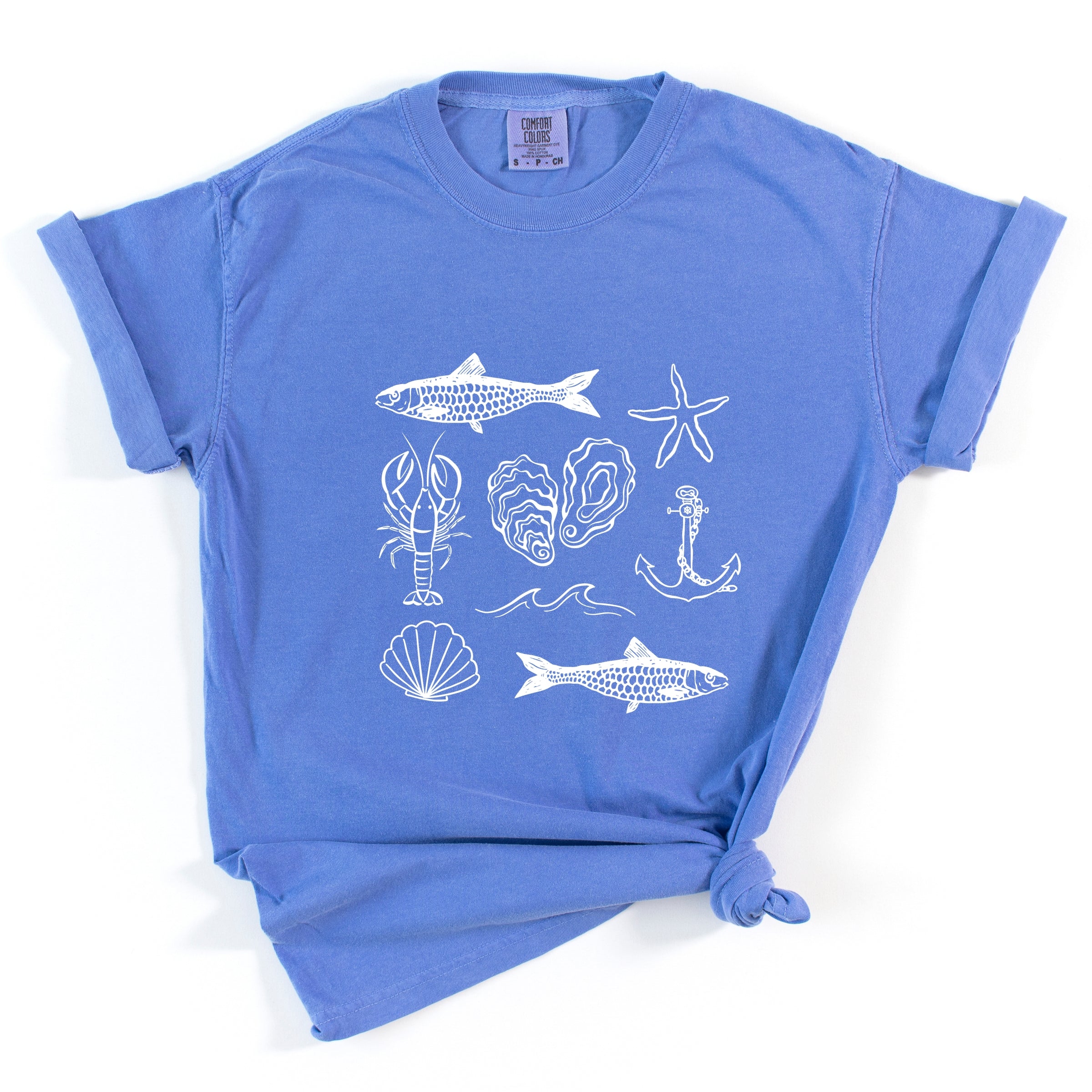 Fisherman Collage - Women's Garment Dyed Graphic T-Shirt