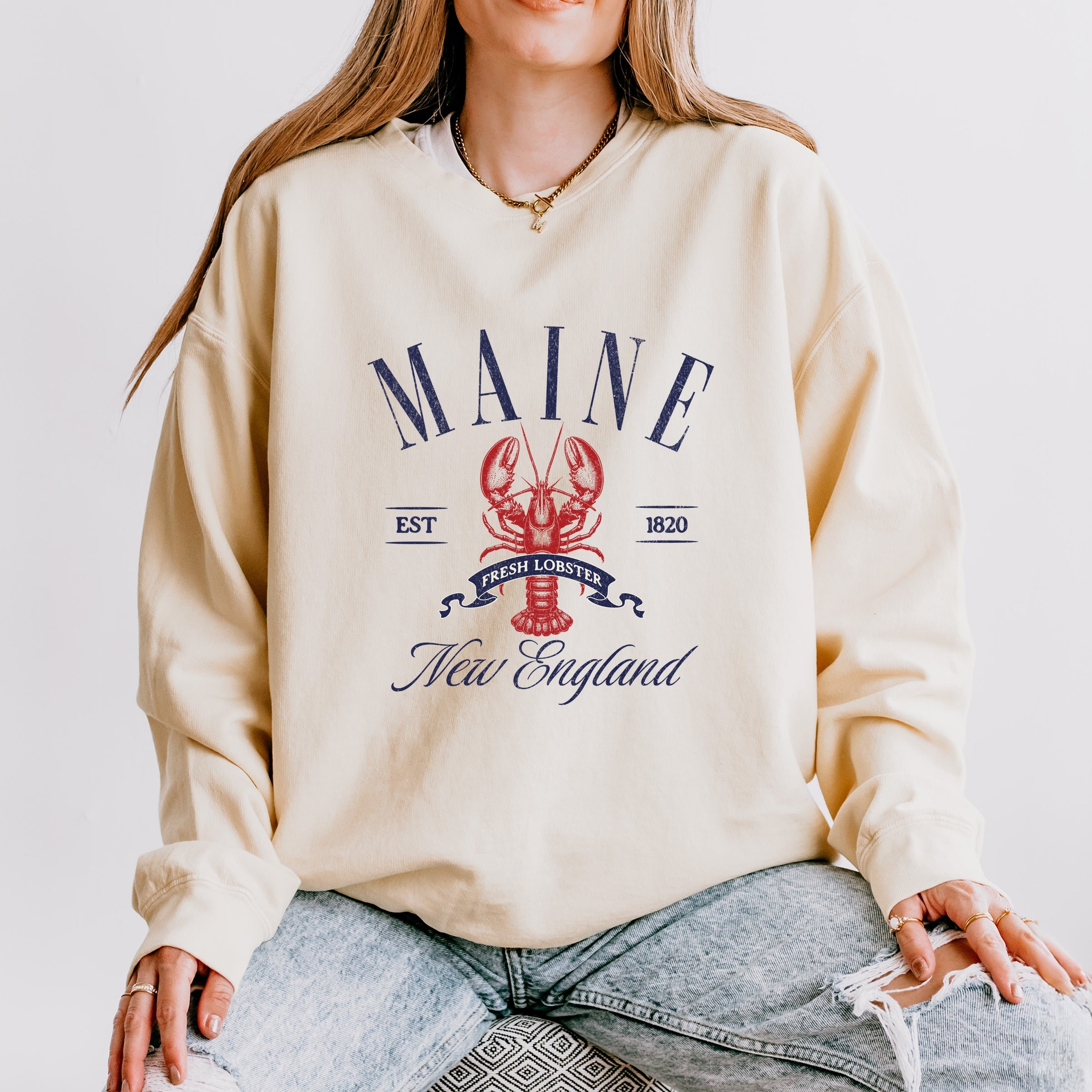 Maine New England - Womens Lightweight Garment Dyed Sweatshirt