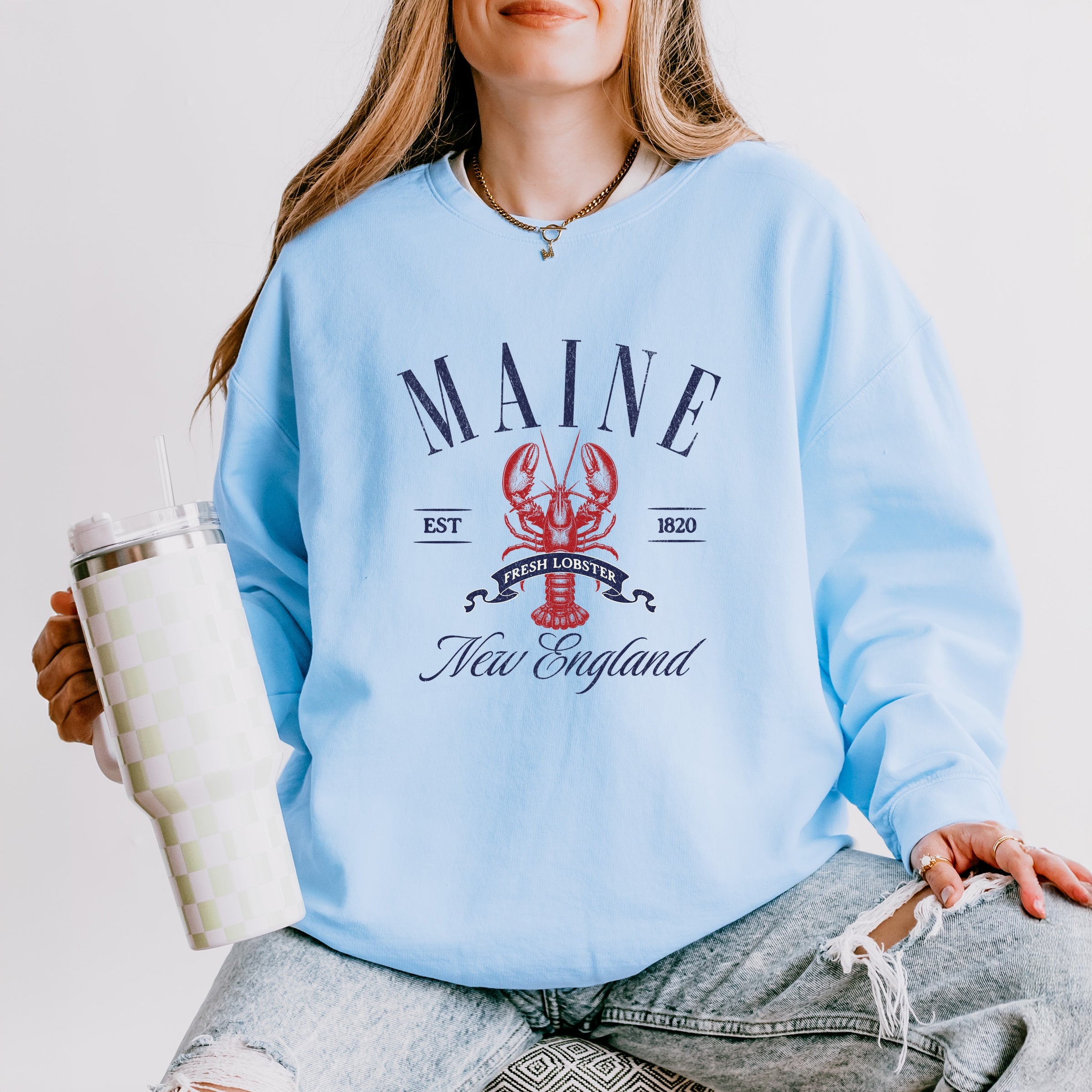 Maine New England - Womens Lightweight Garment Dyed Sweatshirt