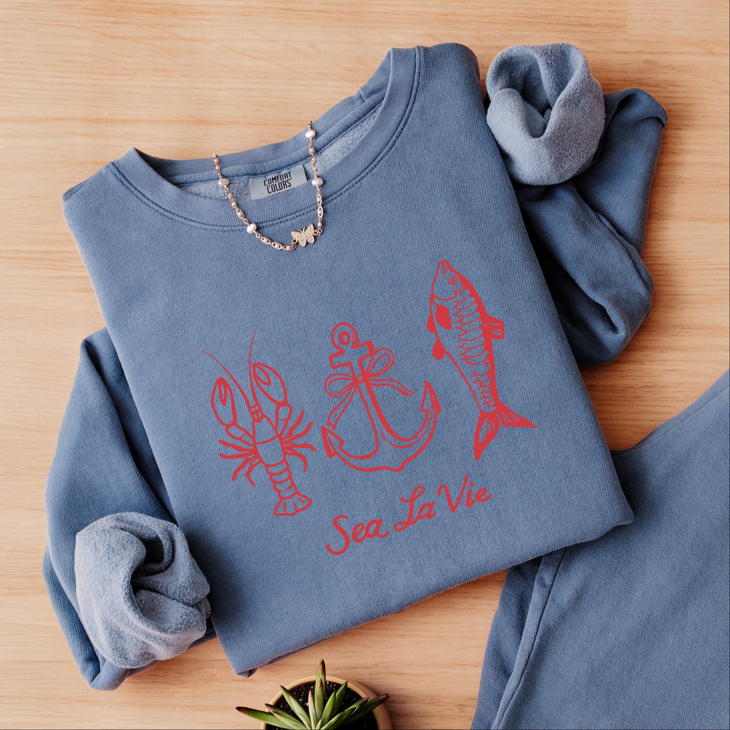 Sea La Vie 3 Across - Womens Lightweight Garment Dyed Sweatshirt