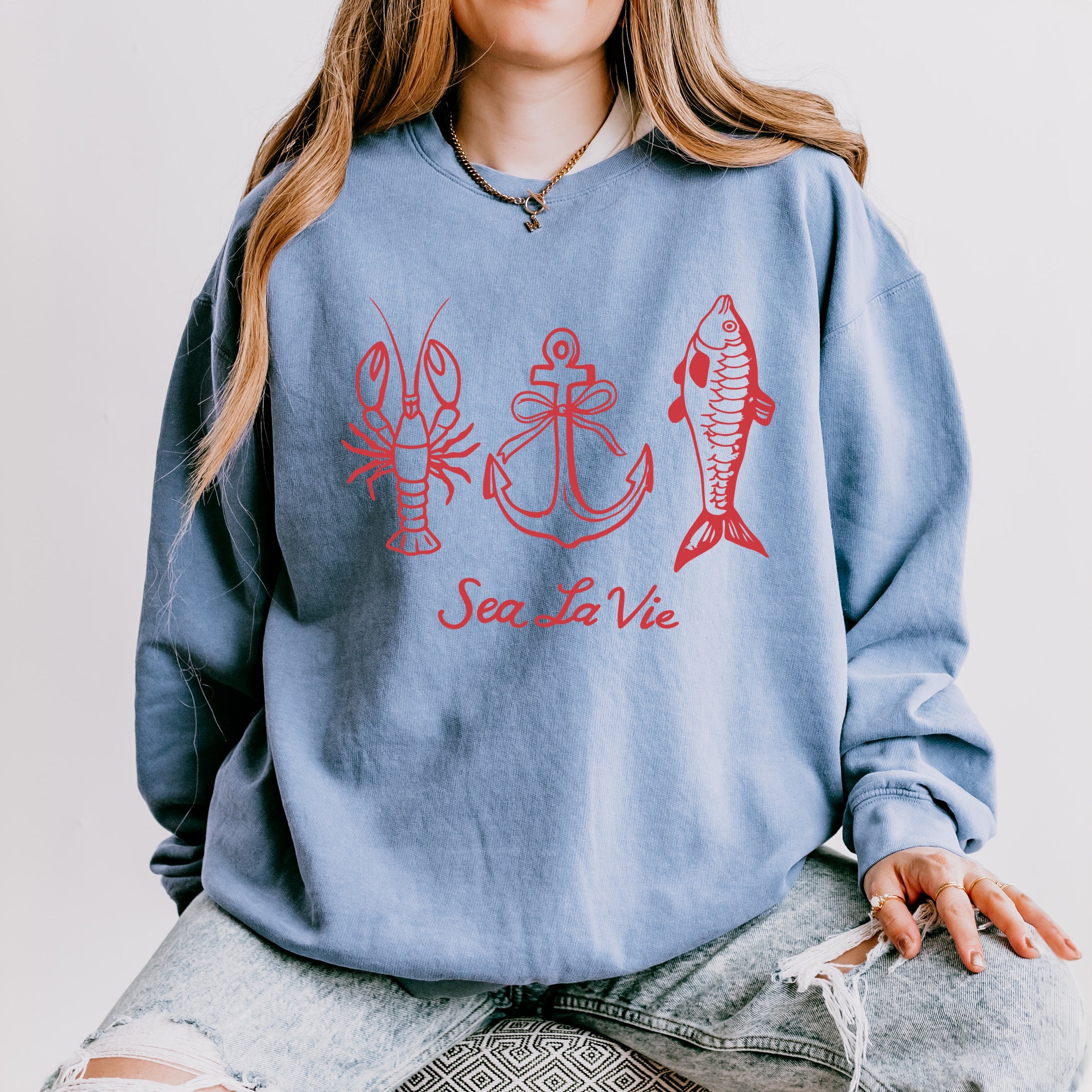 Sea La Vie 3 Across - Womens Lightweight Garment Dyed Sweatshirt