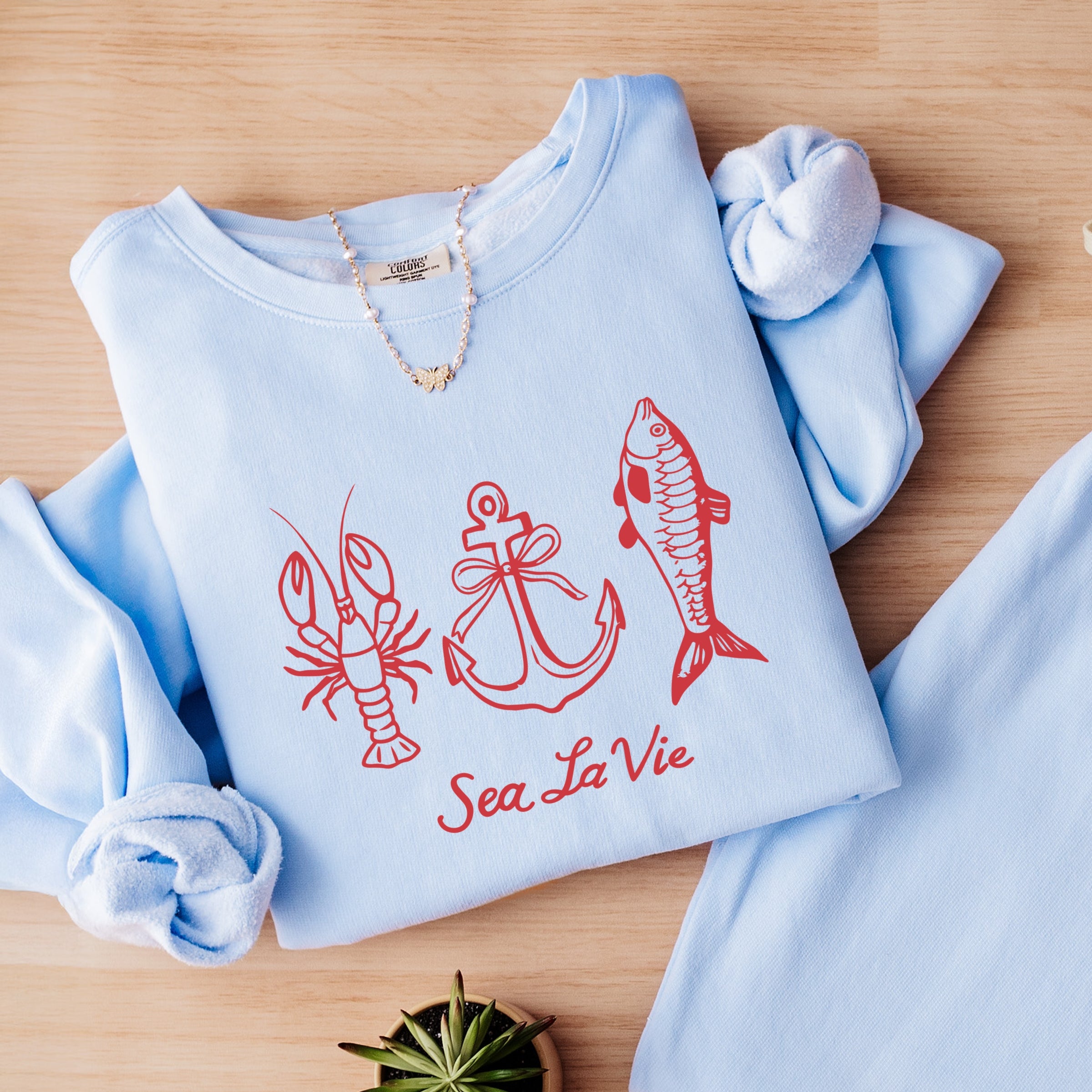 Sea La Vie 3 Across - Womens Lightweight Garment Dyed Sweatshirt