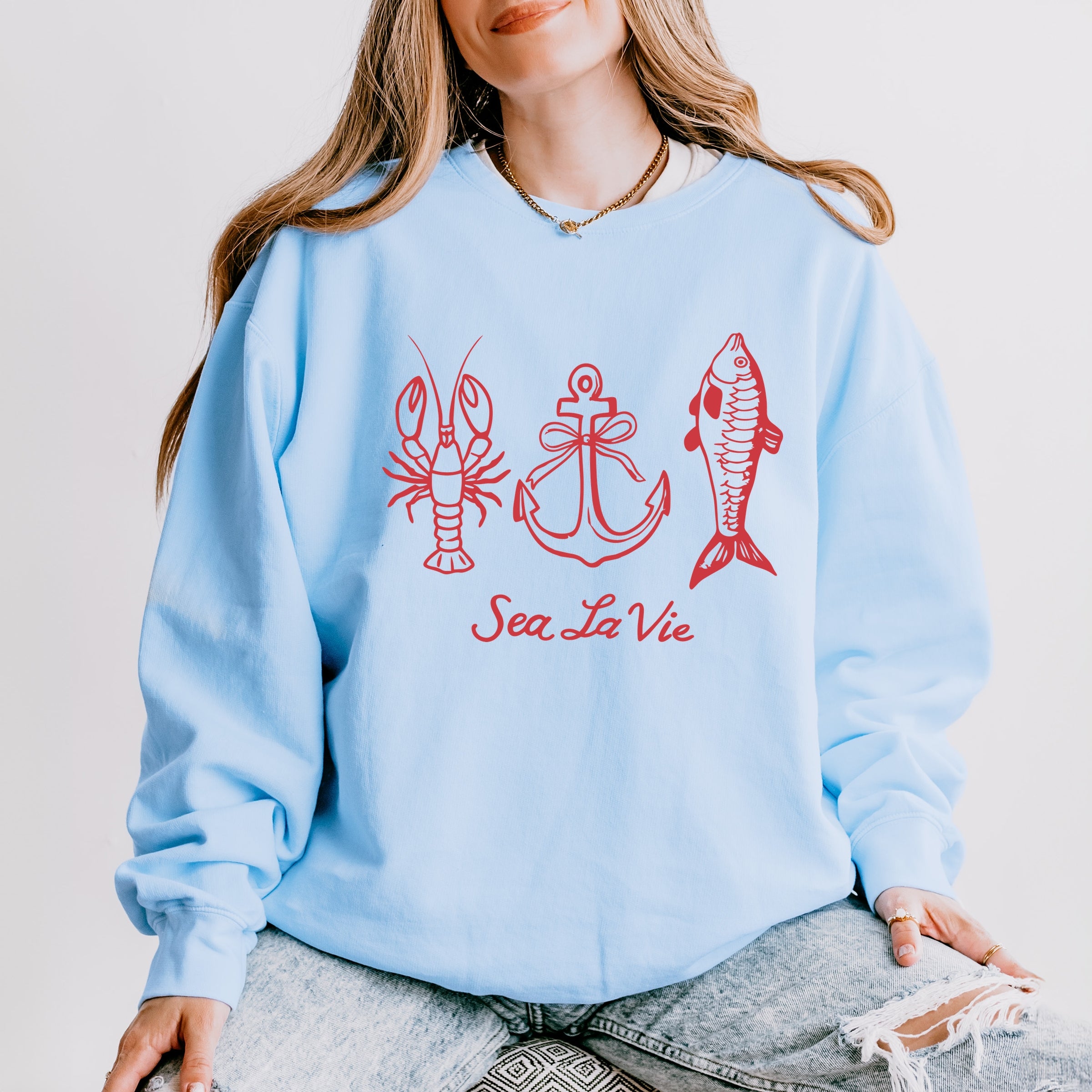 Sea La Vie 3 Across - Womens Lightweight Garment Dyed Sweatshirt