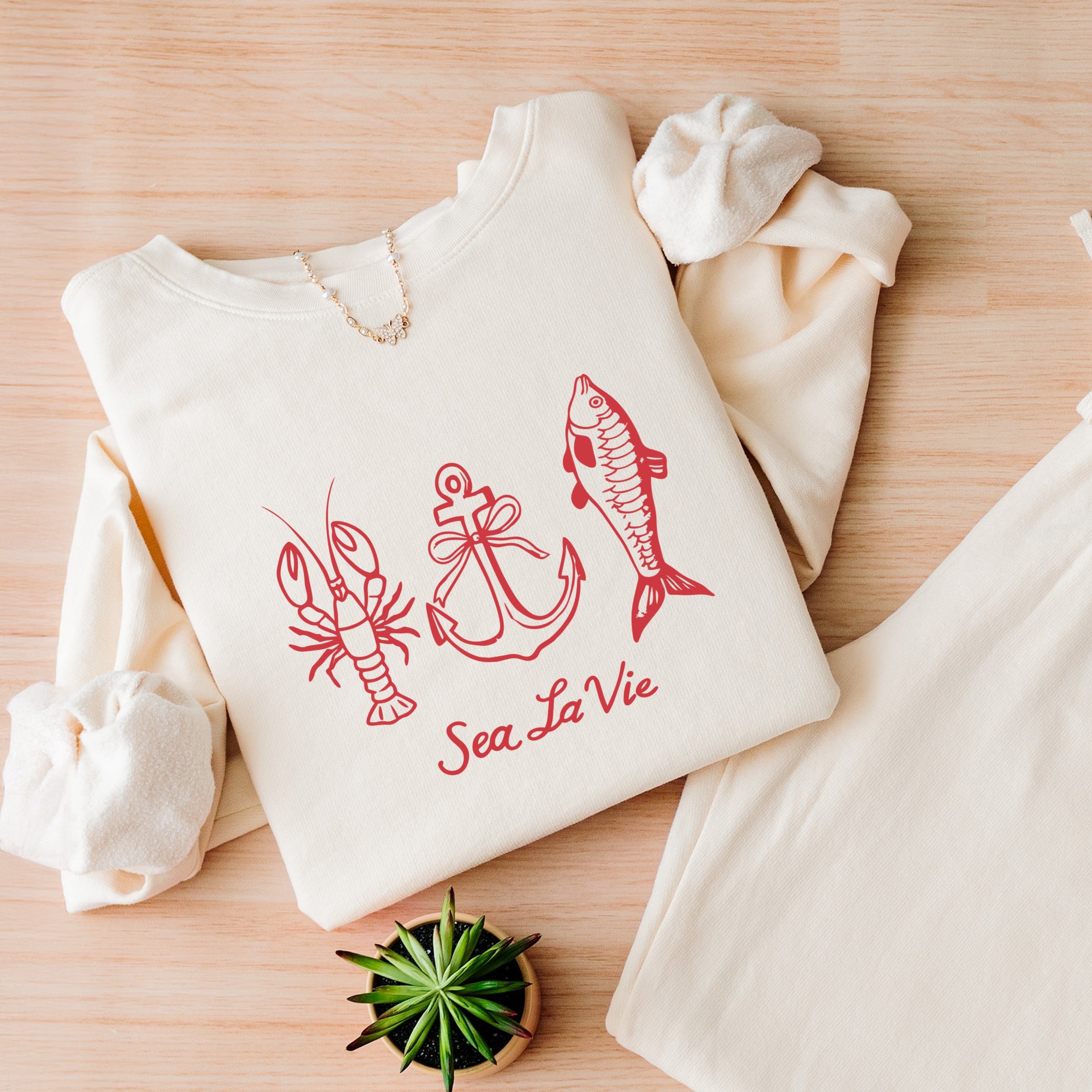Sea La Vie 3 Across - Womens Lightweight Garment Dyed Sweatshirt
