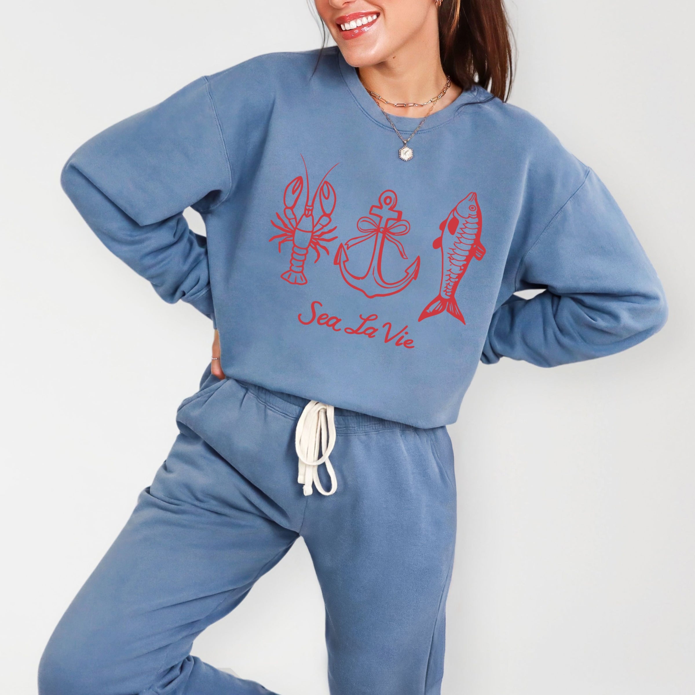 Sea La Vie 3 Across - Womens Lightweight Garment Dyed Sweatshirt