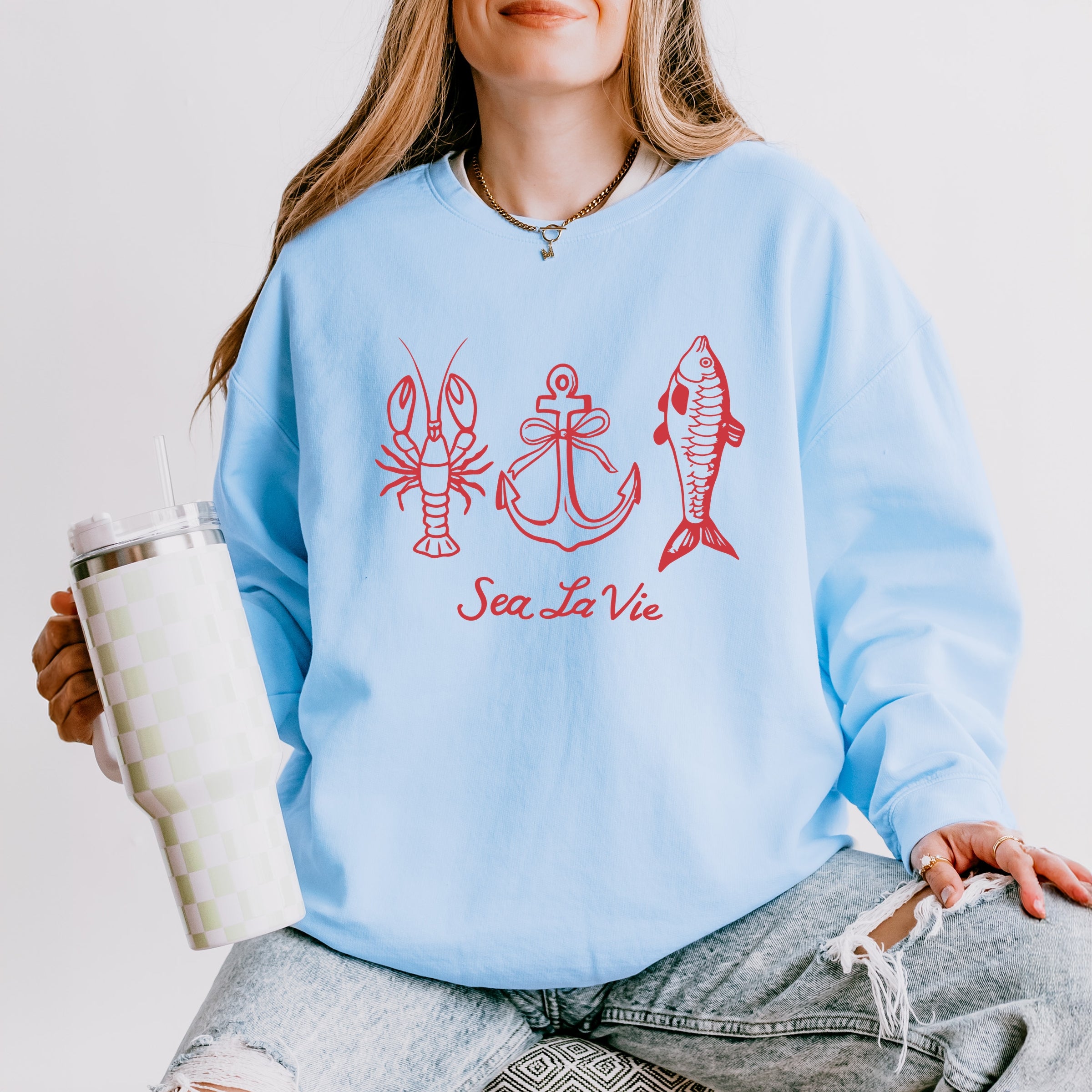 Sea La Vie 3 Across - Womens Lightweight Garment Dyed Sweatshirt