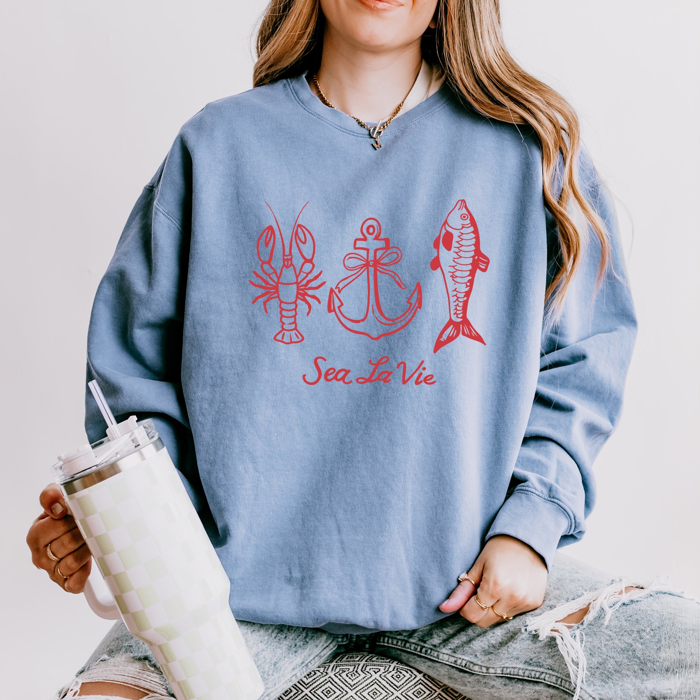 Sea La Vie 3 Across - Womens Lightweight Garment Dyed Sweatshirt