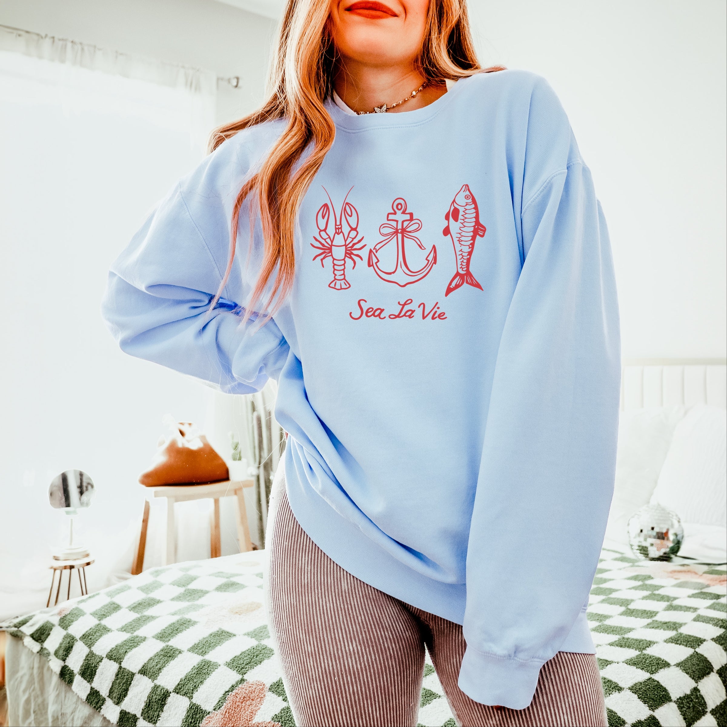 Sea La Vie 3 Across - Womens Lightweight Garment Dyed Sweatshirt