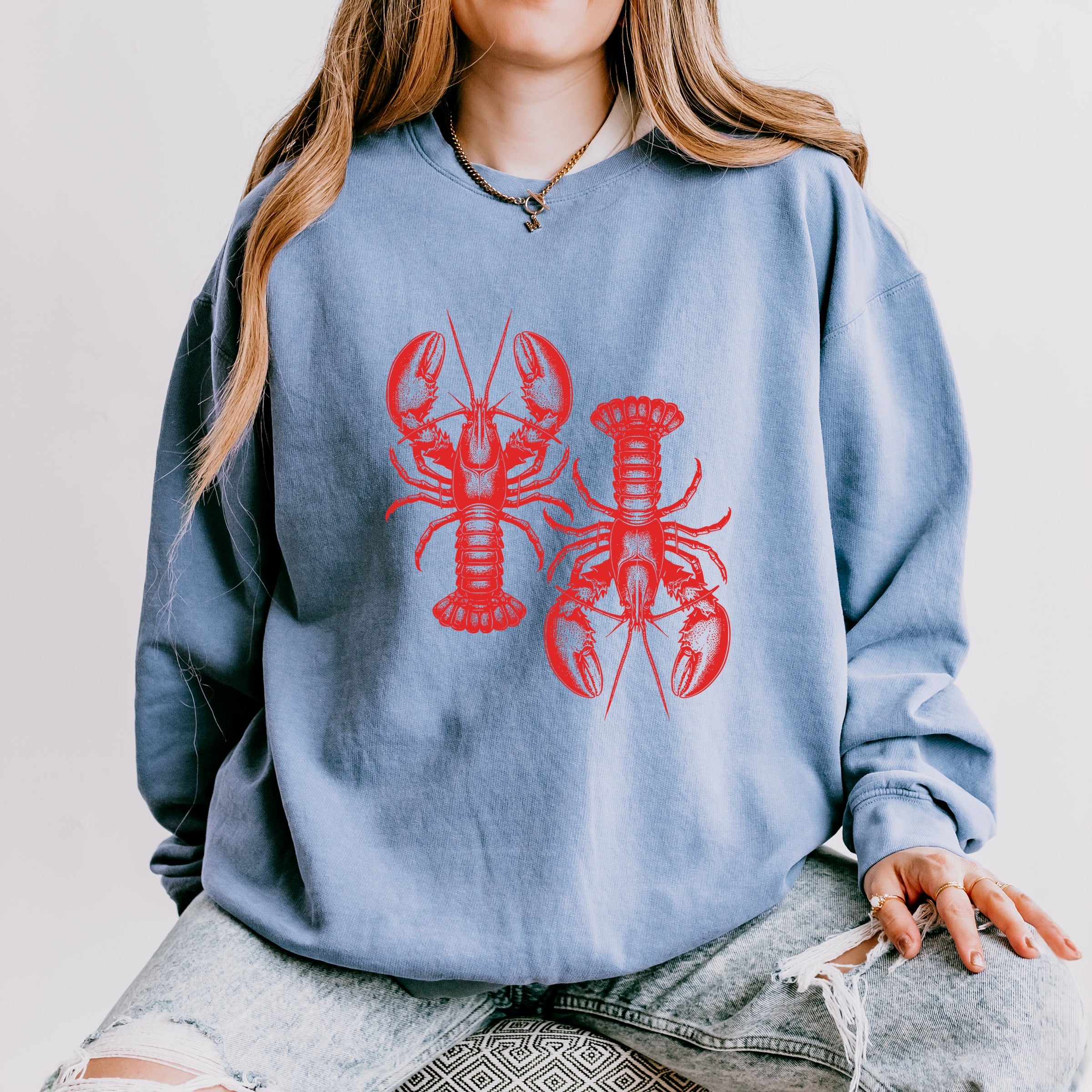 Two Lobsters - Womens Lightweight Garment Dyed Sweatshirt