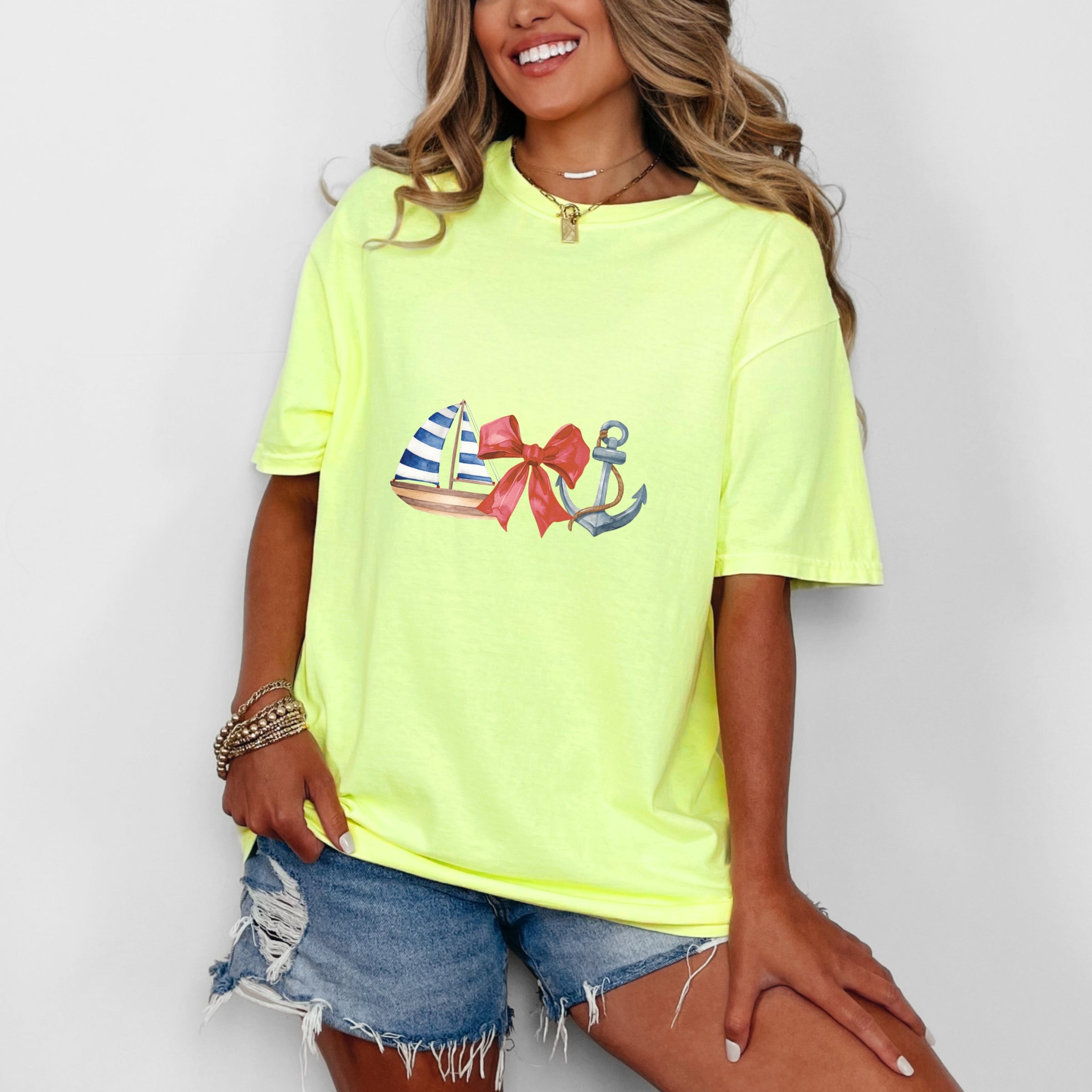 Coquette Ship Anchor - Women's Garment Dyed Graphic T-Shirt