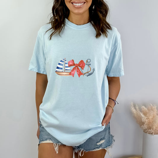Coquette Ship Anchor - Women's Garment Dyed Graphic T-Shirt