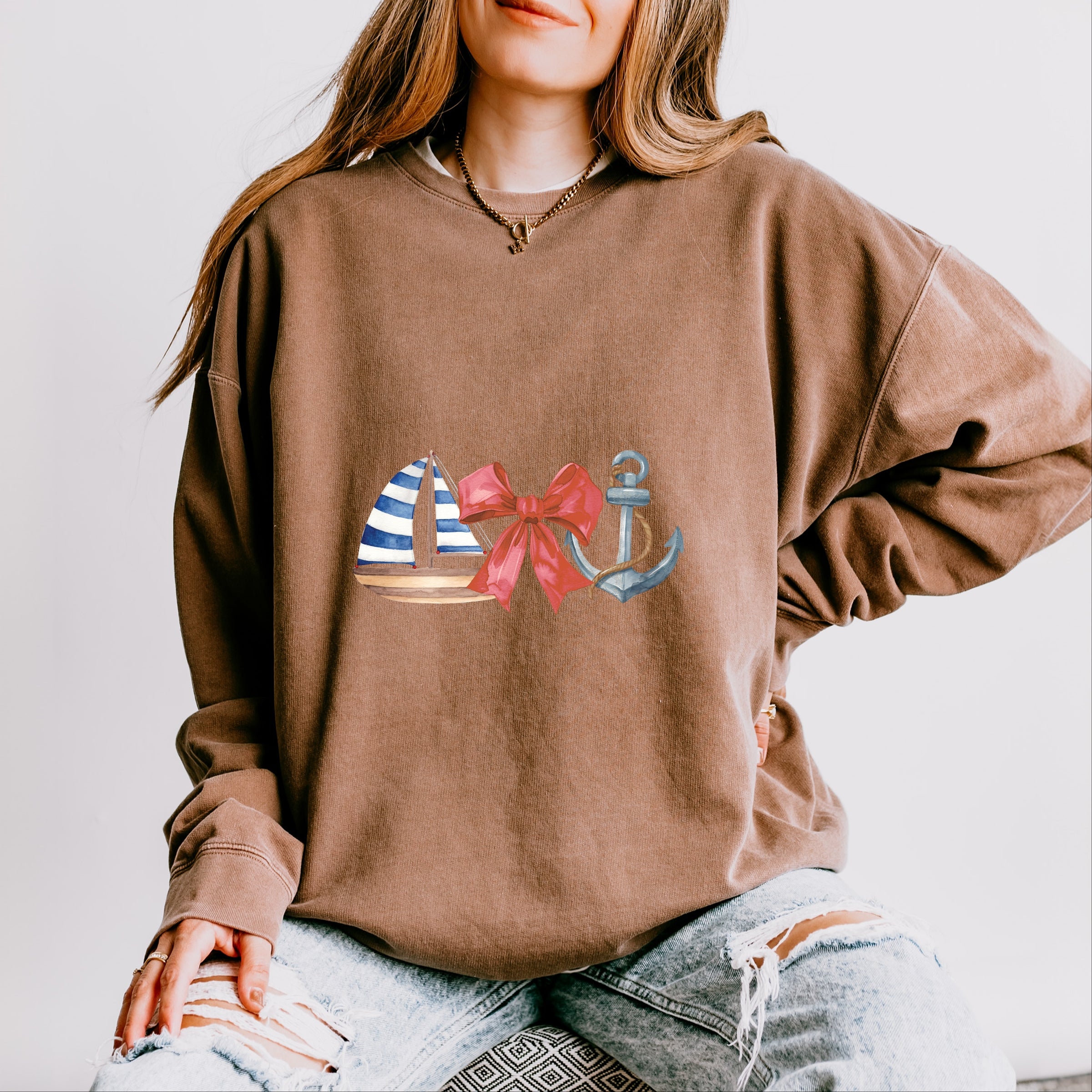 Coquette Ship Anchor - Women's Lightweight Garment Dyed Sweatshirt