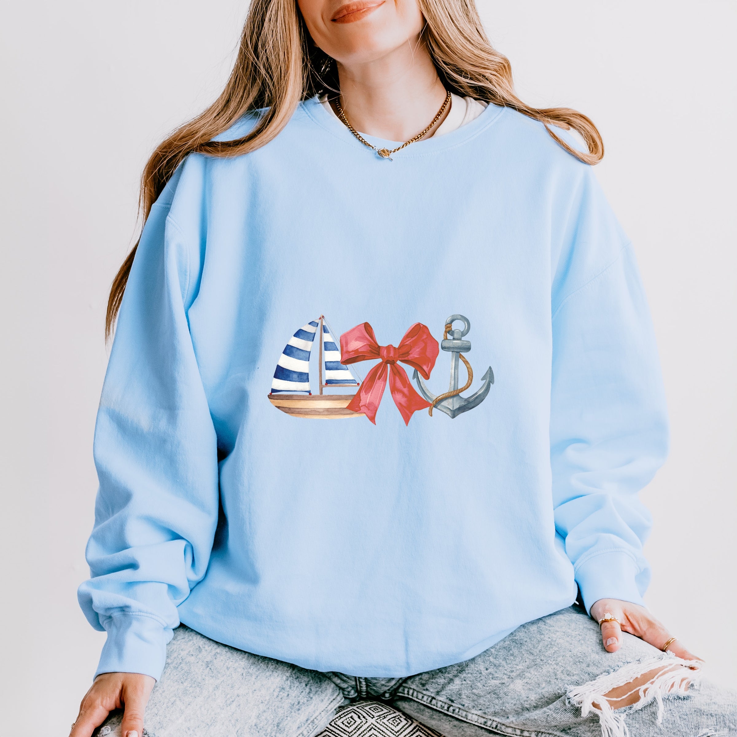 Coquette Ship Anchor - Women's Lightweight Garment Dyed Sweatshirt