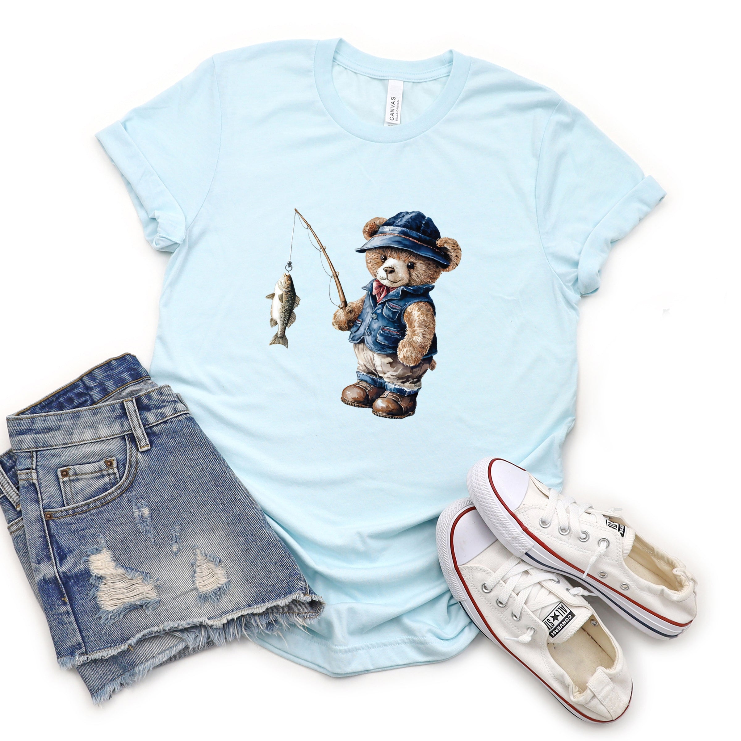 Teddy Bear Fisherman - Womens Short Sleeve Tee