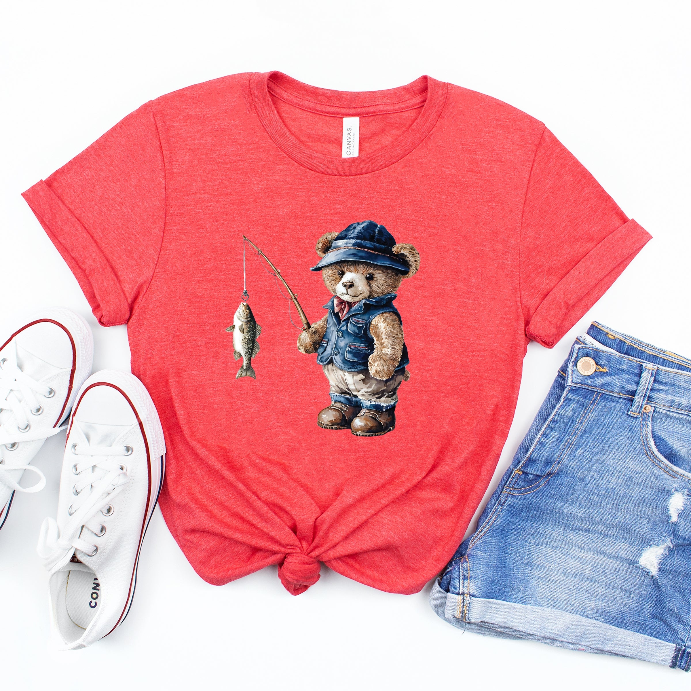 Teddy Bear Fisherman - Womens Short Sleeve Tee