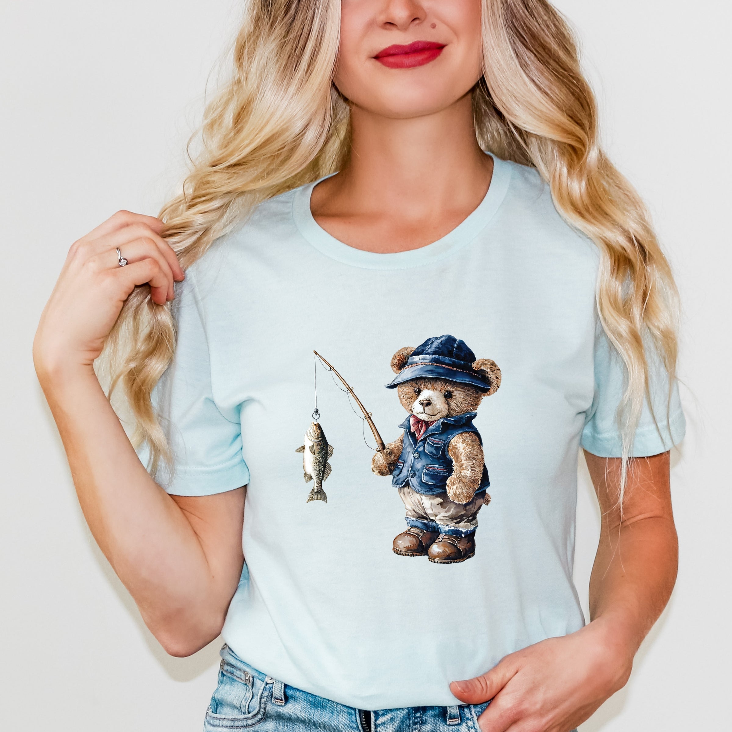 Teddy Bear Fisherman - Womens Short Sleeve Tee