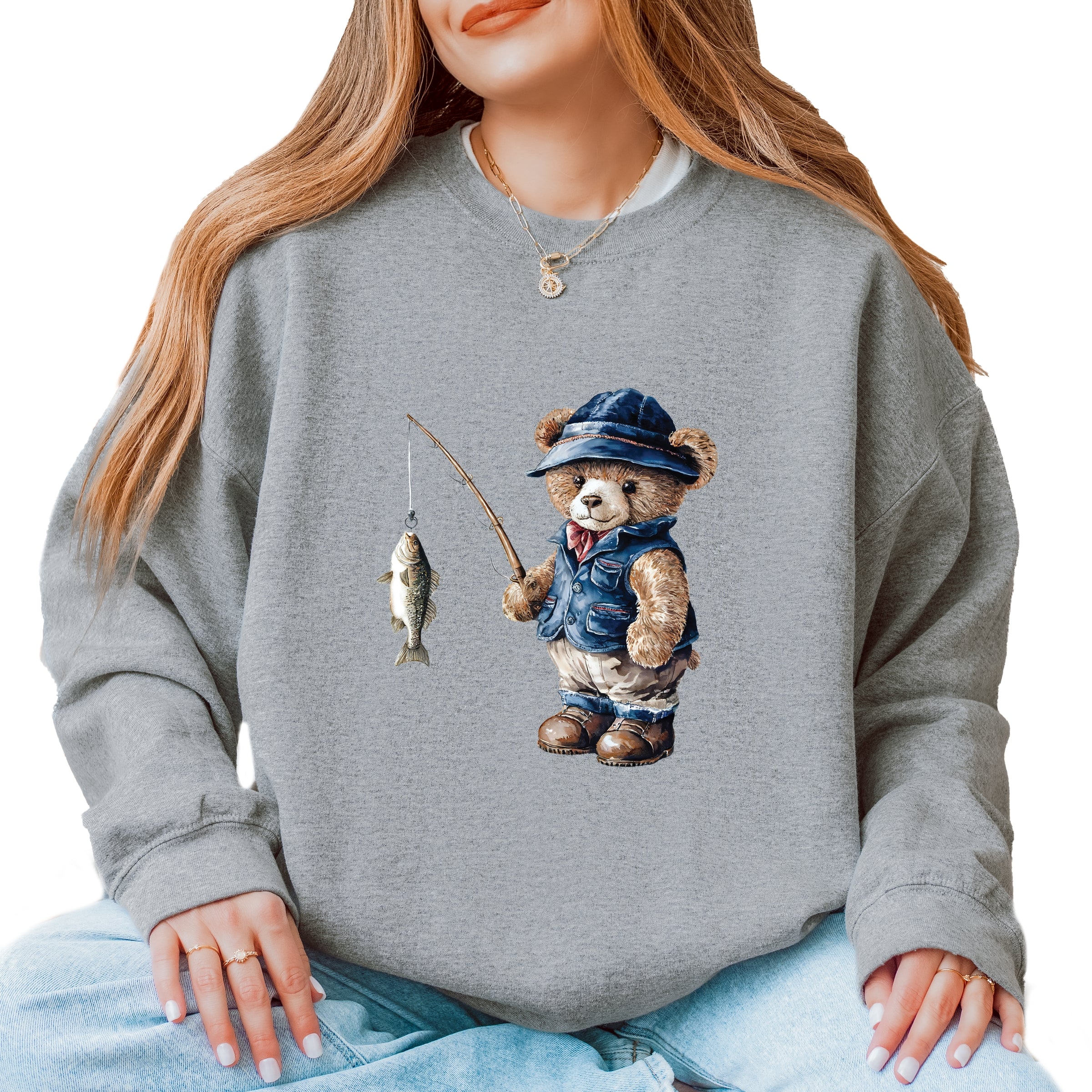 Teddy Bear Fisherman -  Womens Sweatshirt