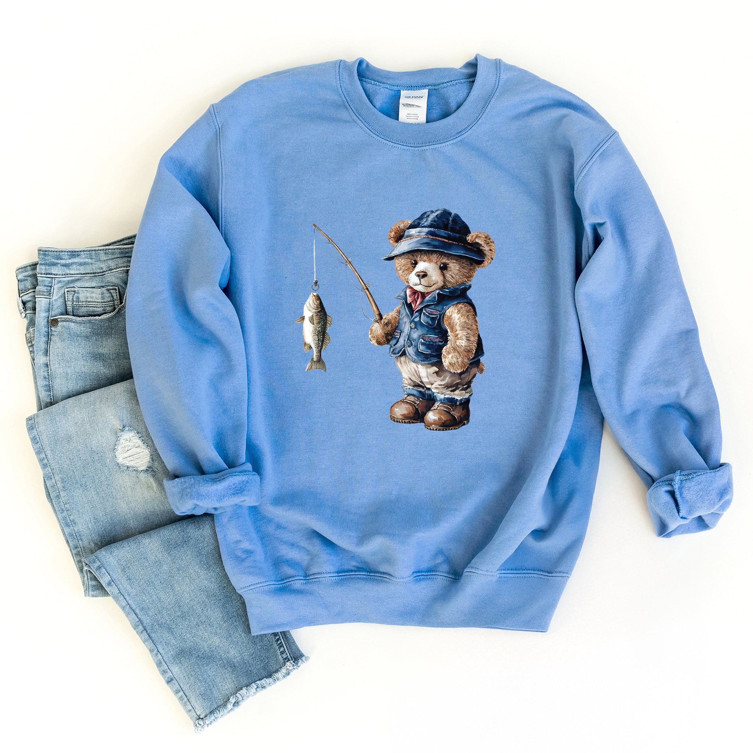 Teddy Bear Fisherman -  Womens Sweatshirt