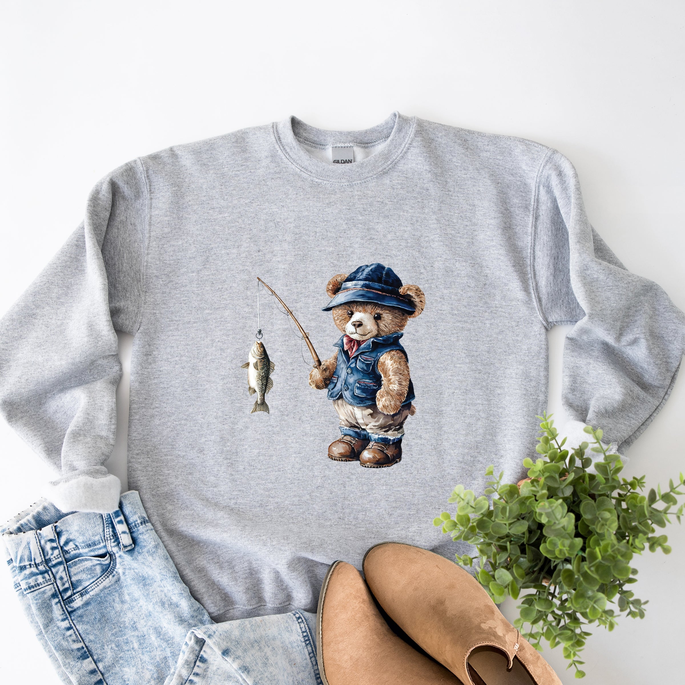 Teddy Bear Fisherman -  Womens Sweatshirt