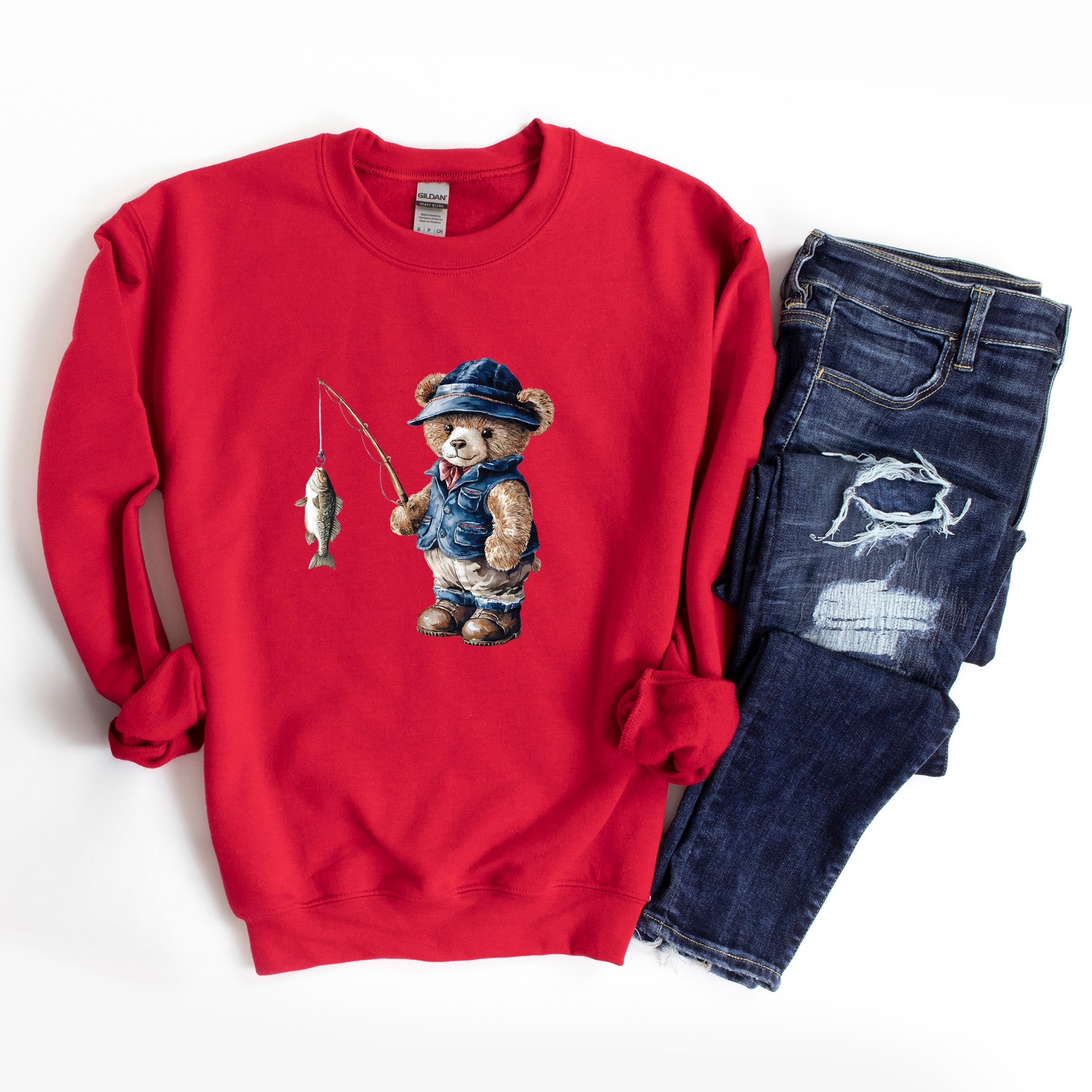 Teddy Bear Fisherman -  Womens Sweatshirt