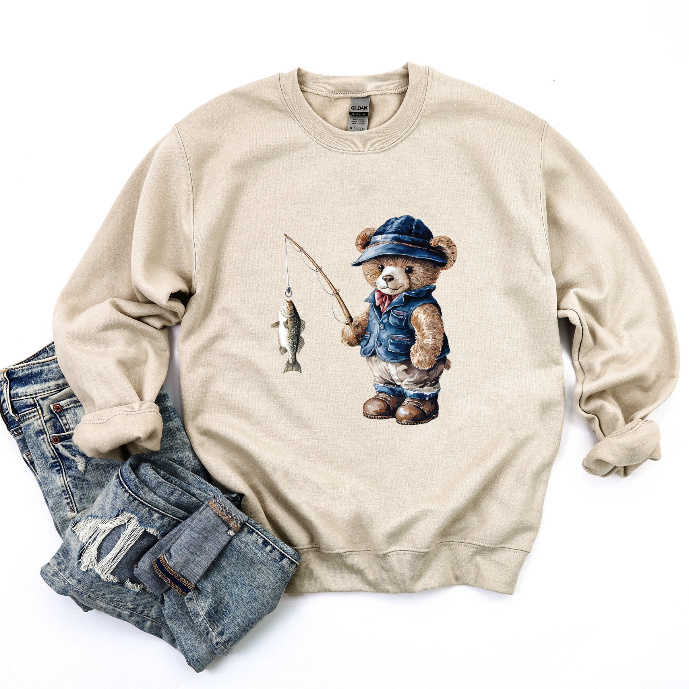 Teddy Bear Fisherman -  Womens Sweatshirt