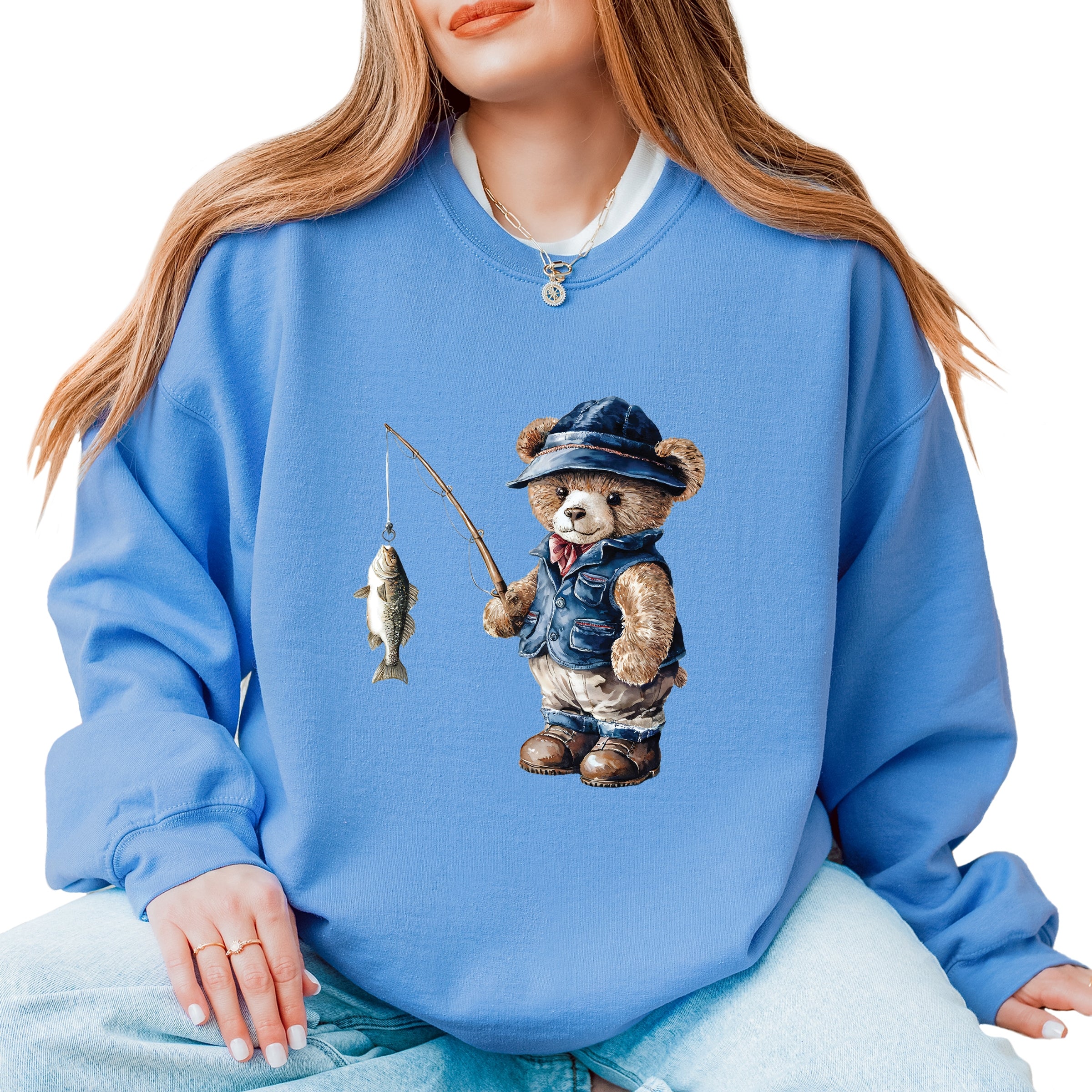 Teddy Bear Fisherman -  Womens Sweatshirt