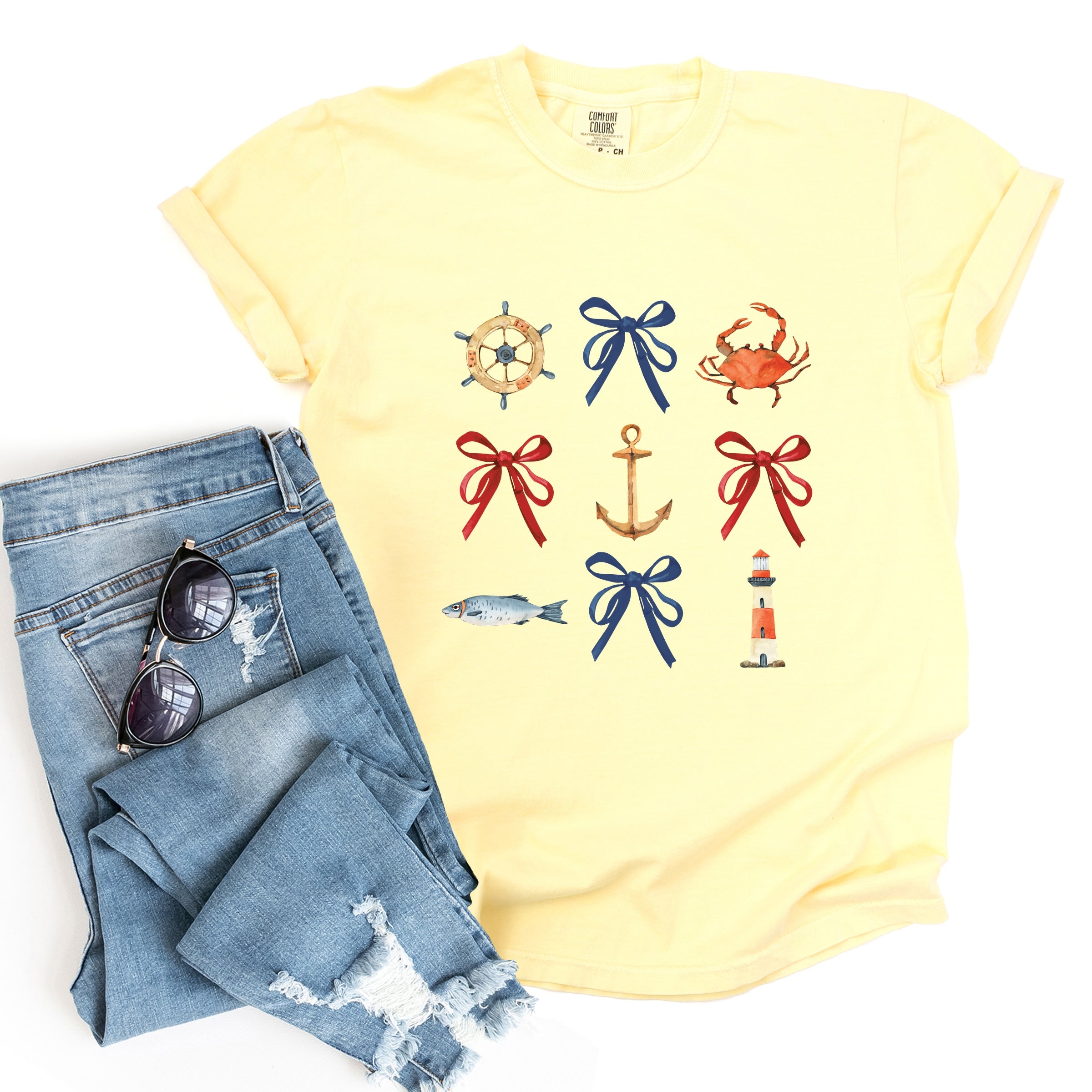 Coquette Nautical Collage - Womens Garment Dyed Tee
