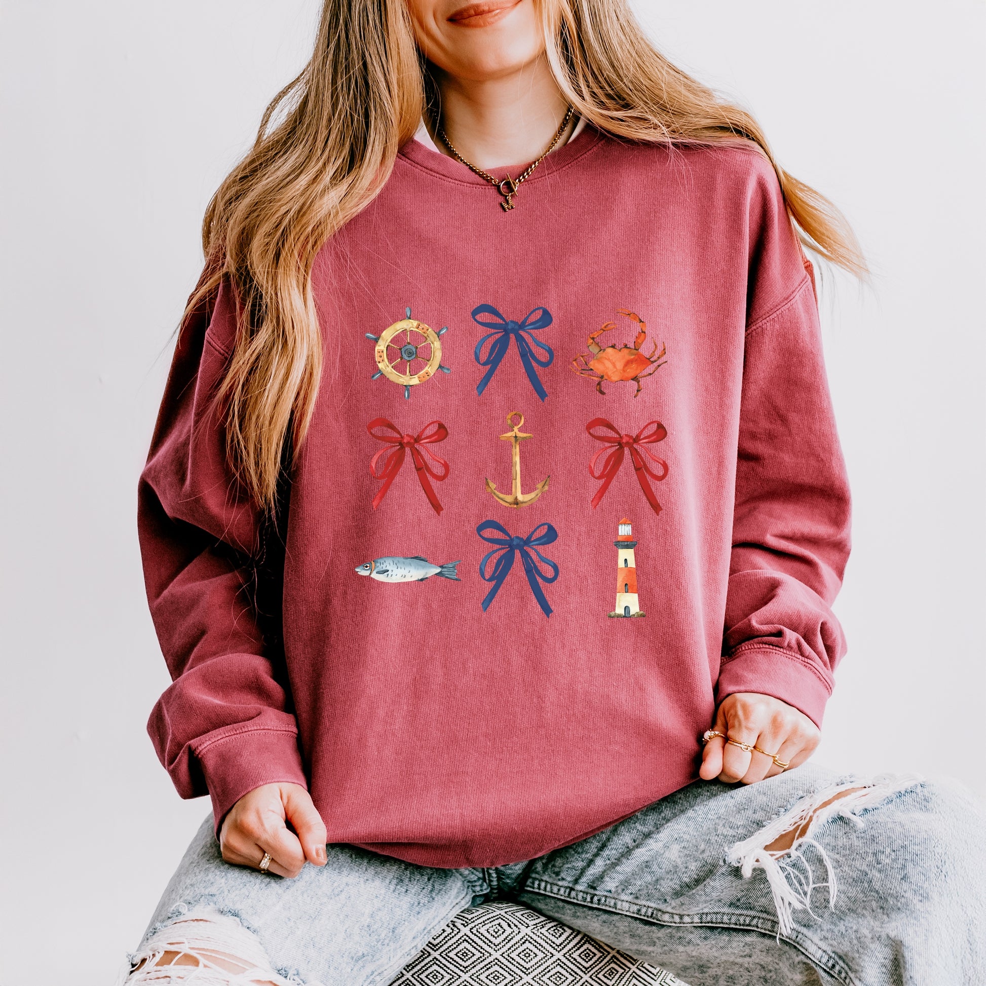 Coquette Nautical Collage - Womens Lightweight Garment Dyed Sweatshirt