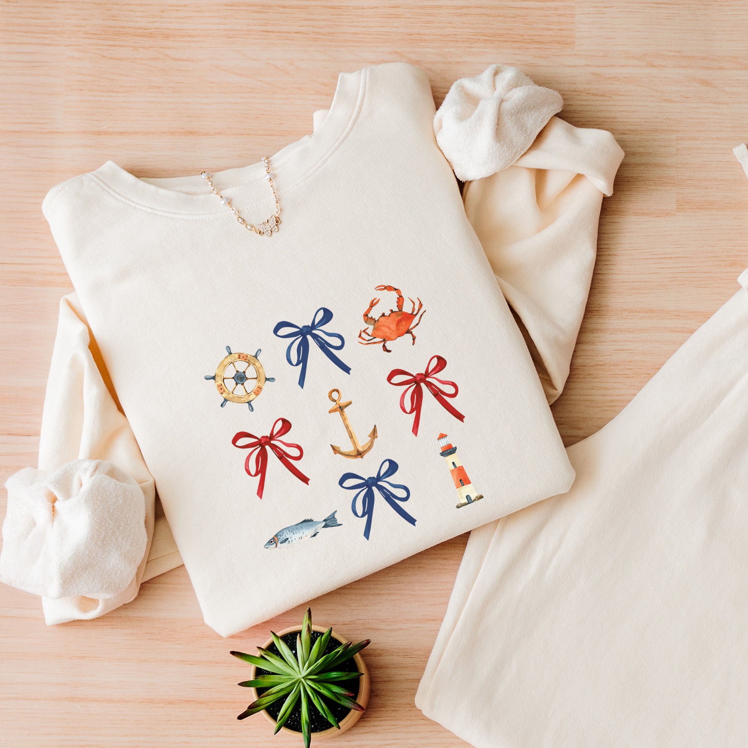 Coquette Nautical Collage - Womens Lightweight Garment Dyed Sweatshirt