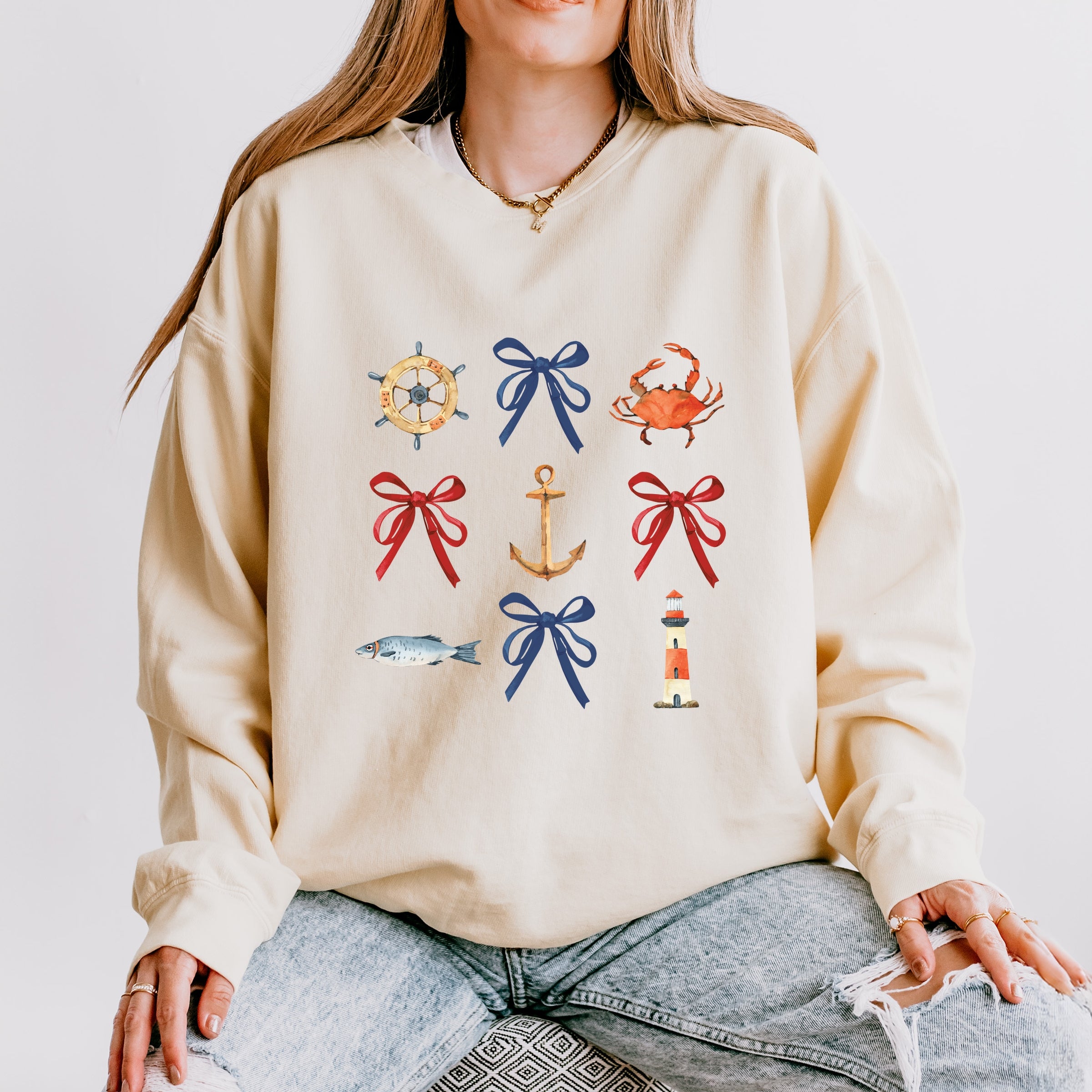 Coquette Nautical Collage - Womens Lightweight Garment Dyed Sweatshirt