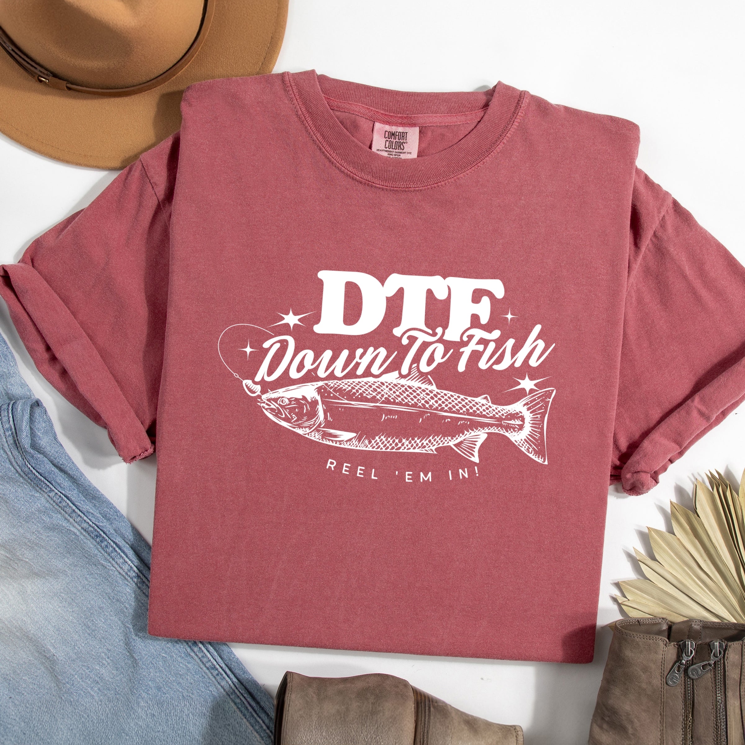 DTF Down To Fish - Women's Garment Dyed Graphic T-Shirt