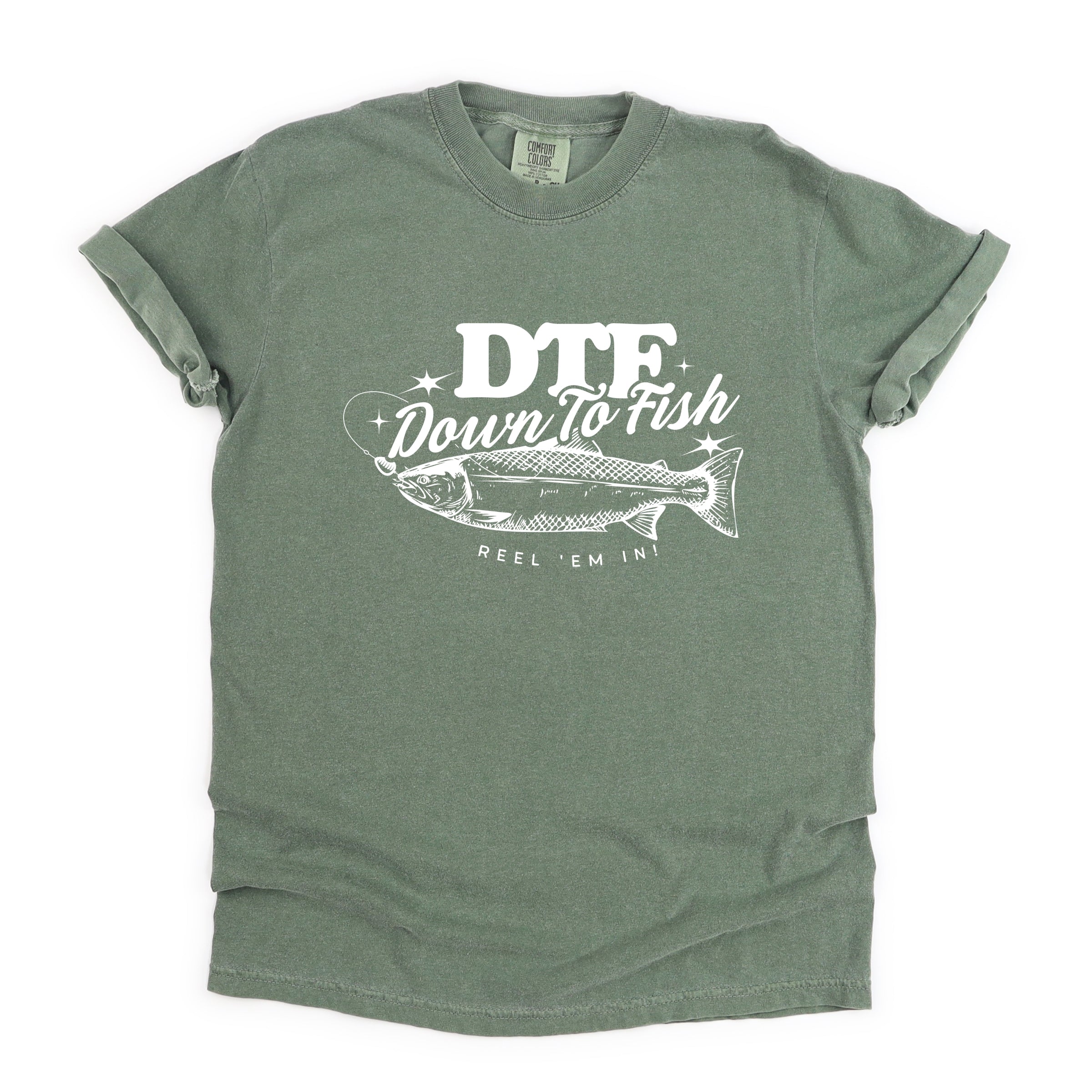 DTF Down To Fish - Women's Garment Dyed Graphic T-Shirt