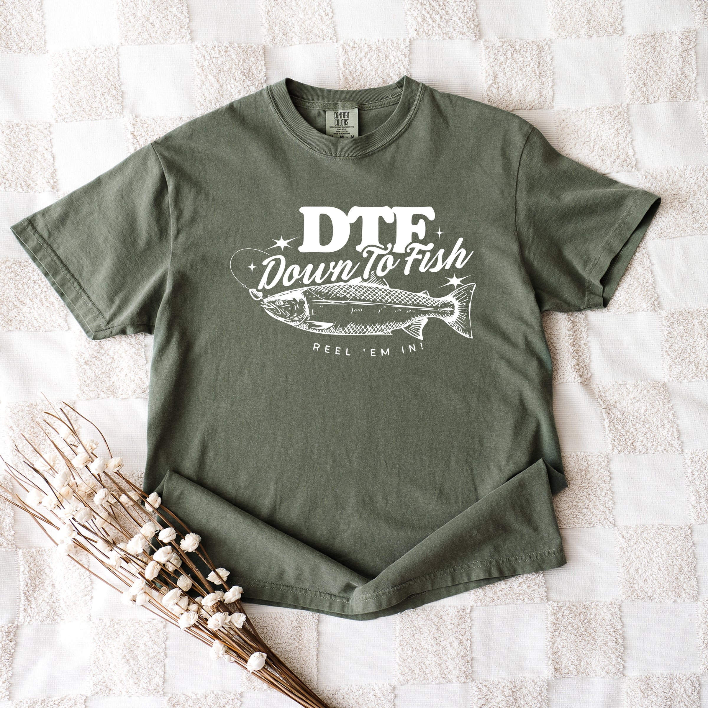 DTF Down To Fish - Women's Garment Dyed Graphic T-Shirt