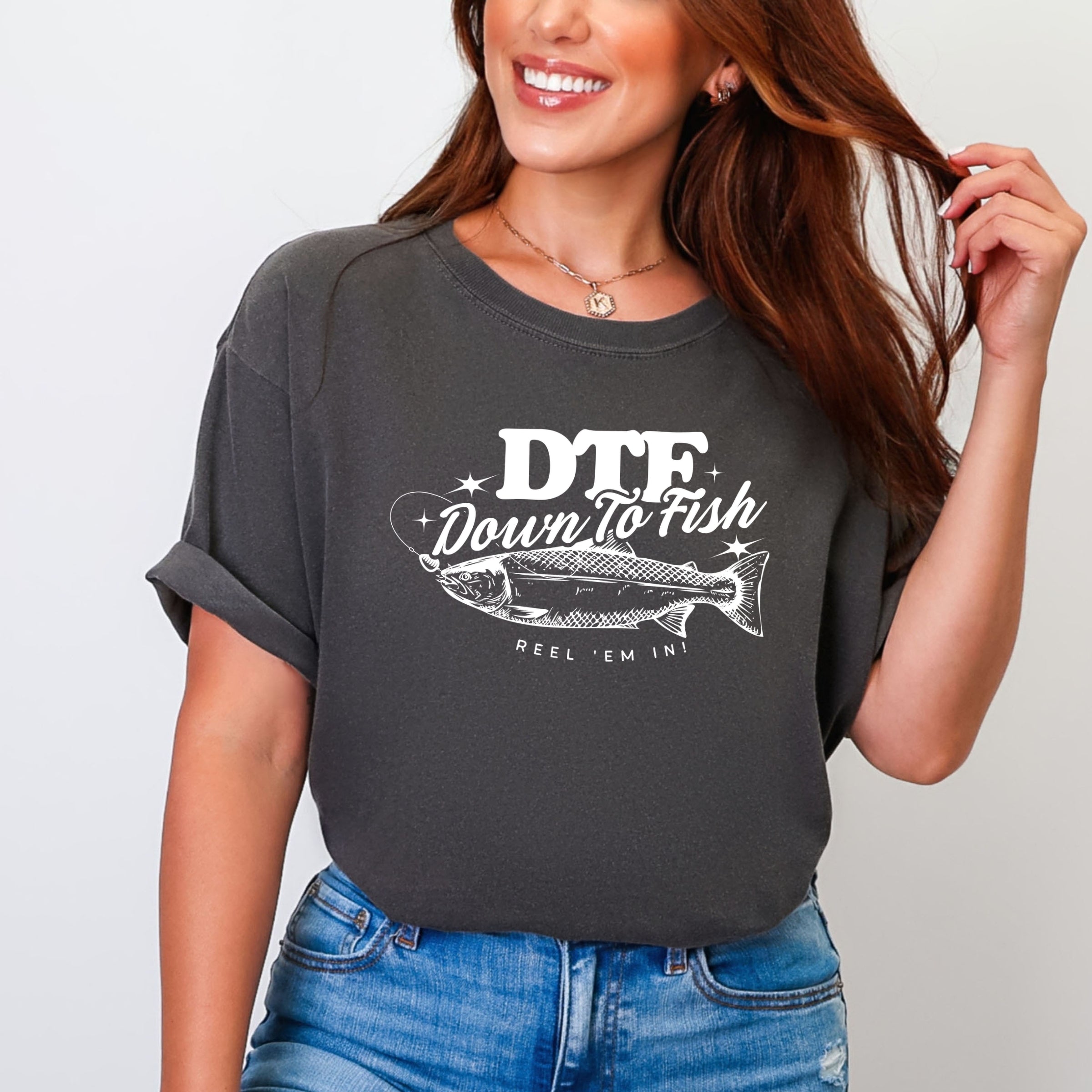 DTF Down To Fish - Women's Garment Dyed Graphic T-Shirt