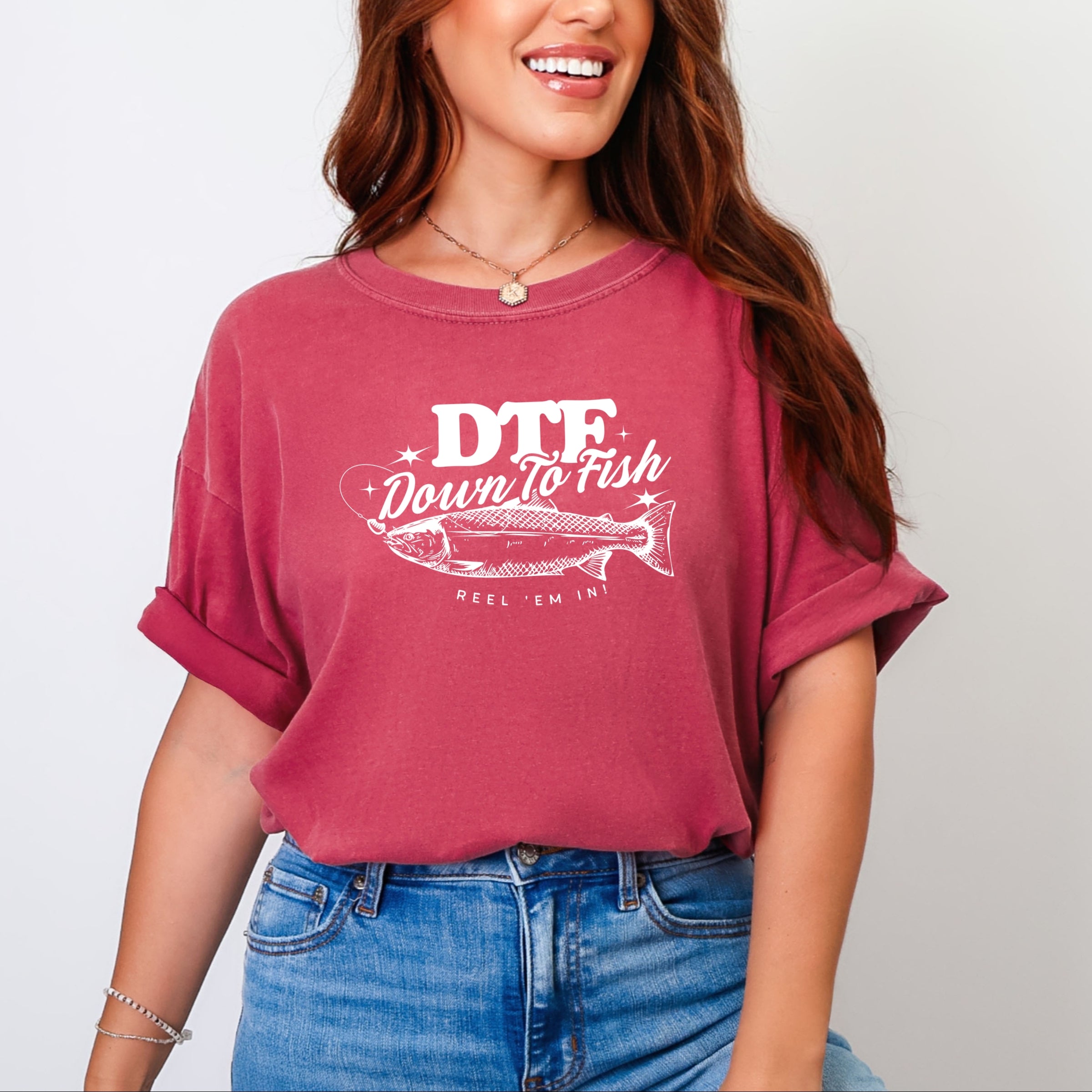 DTF Down To Fish - Women's Garment Dyed Graphic T-Shirt