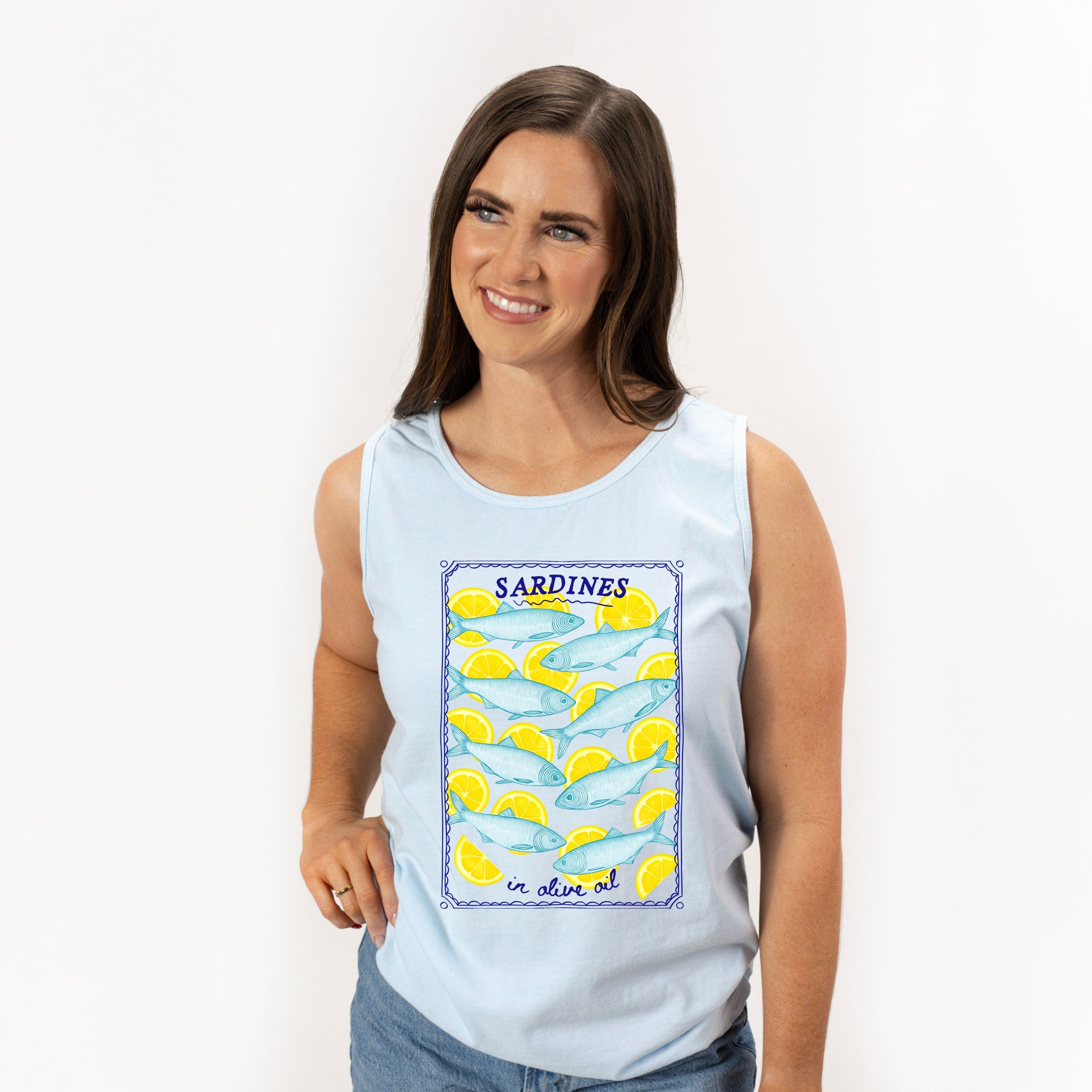 Sardines In Olive Oil - Womens Garment Dyed Graphic Tank Top