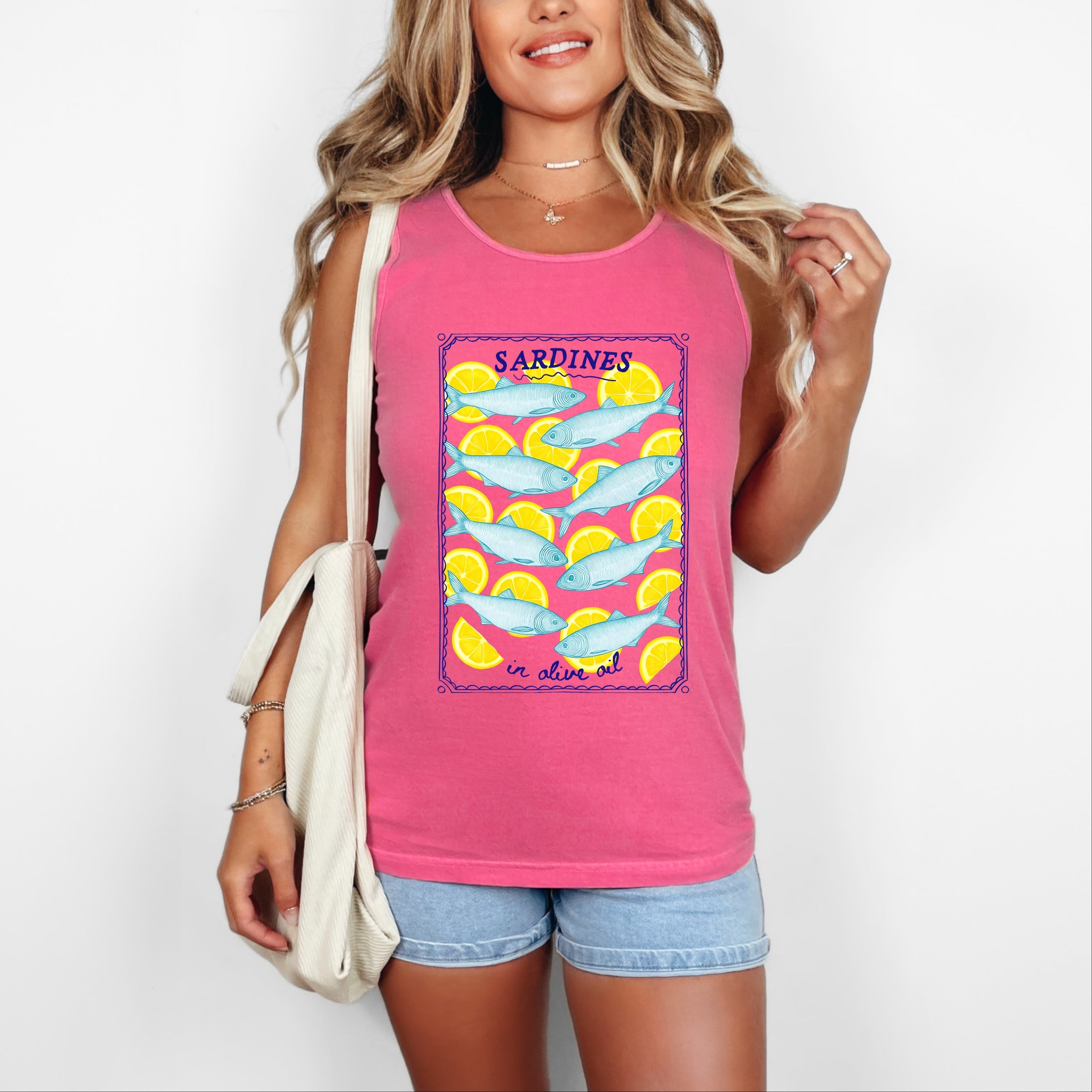 Sardines In Olive Oil - Womens Garment Dyed Graphic Tank Top