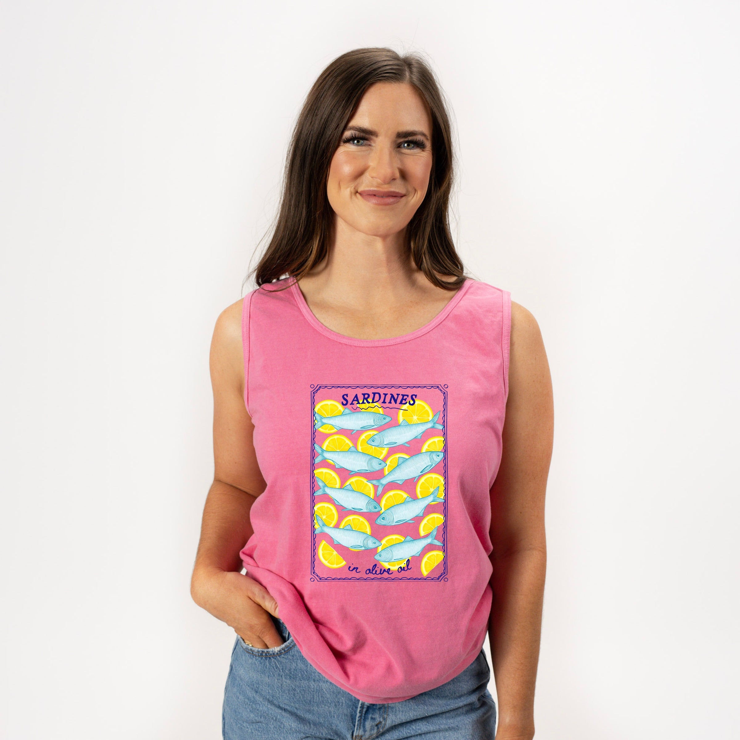Sardines In Olive Oil - Womens Garment Dyed Graphic Tank Top