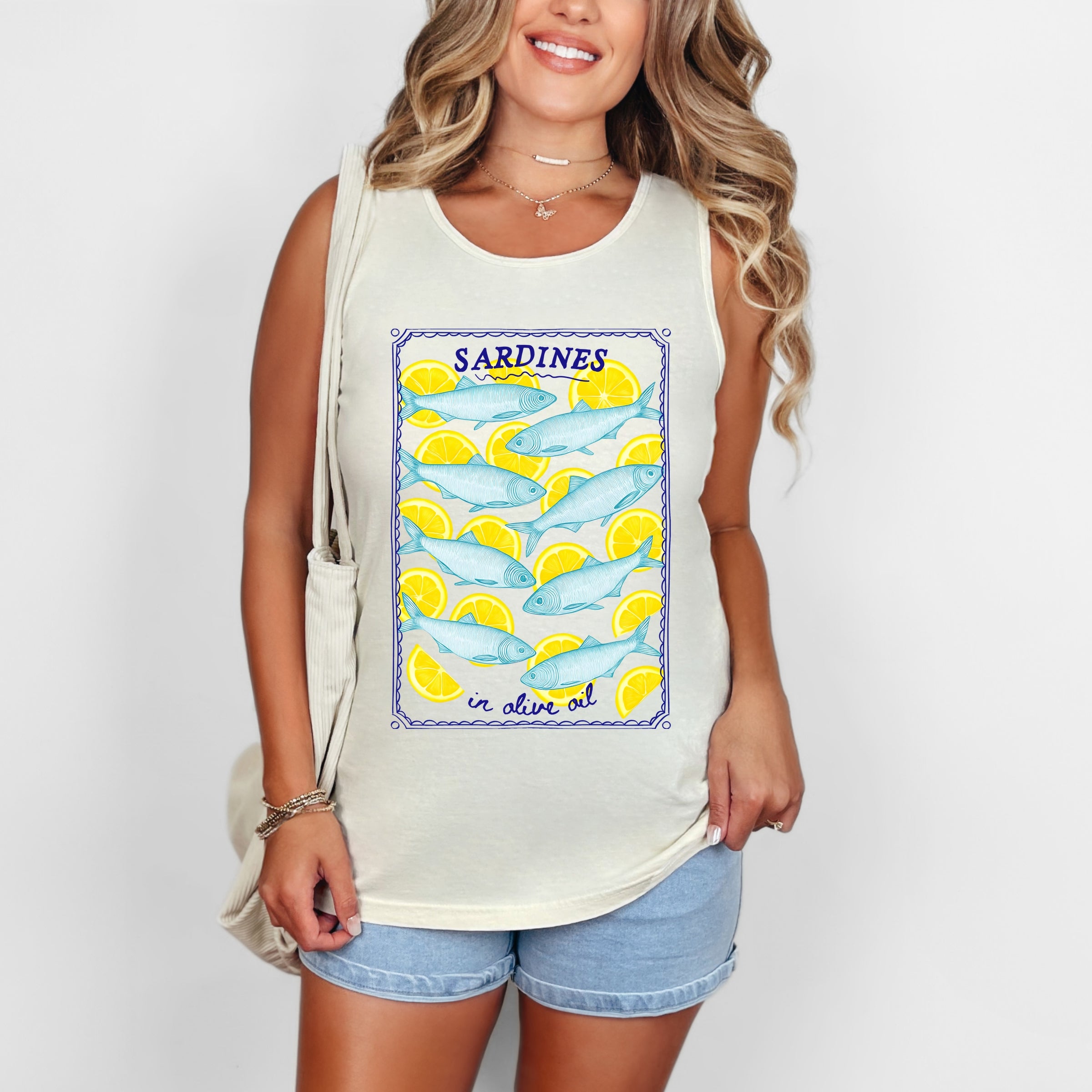 Sardines In Olive Oil - Women's Garment Dyed Graphic Tank Top