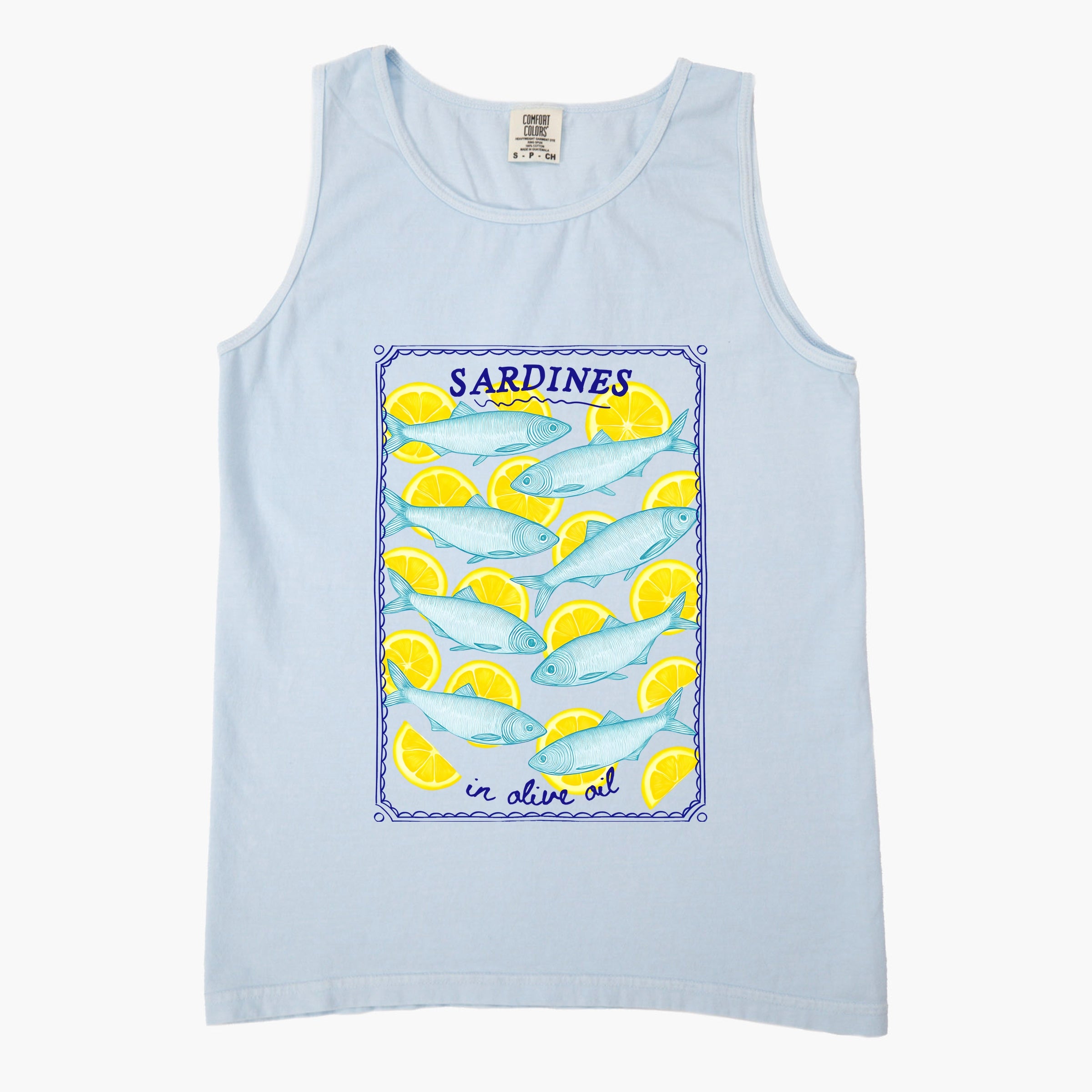 Sardines In Olive Oil - Womens Garment Dyed Graphic Tank Top