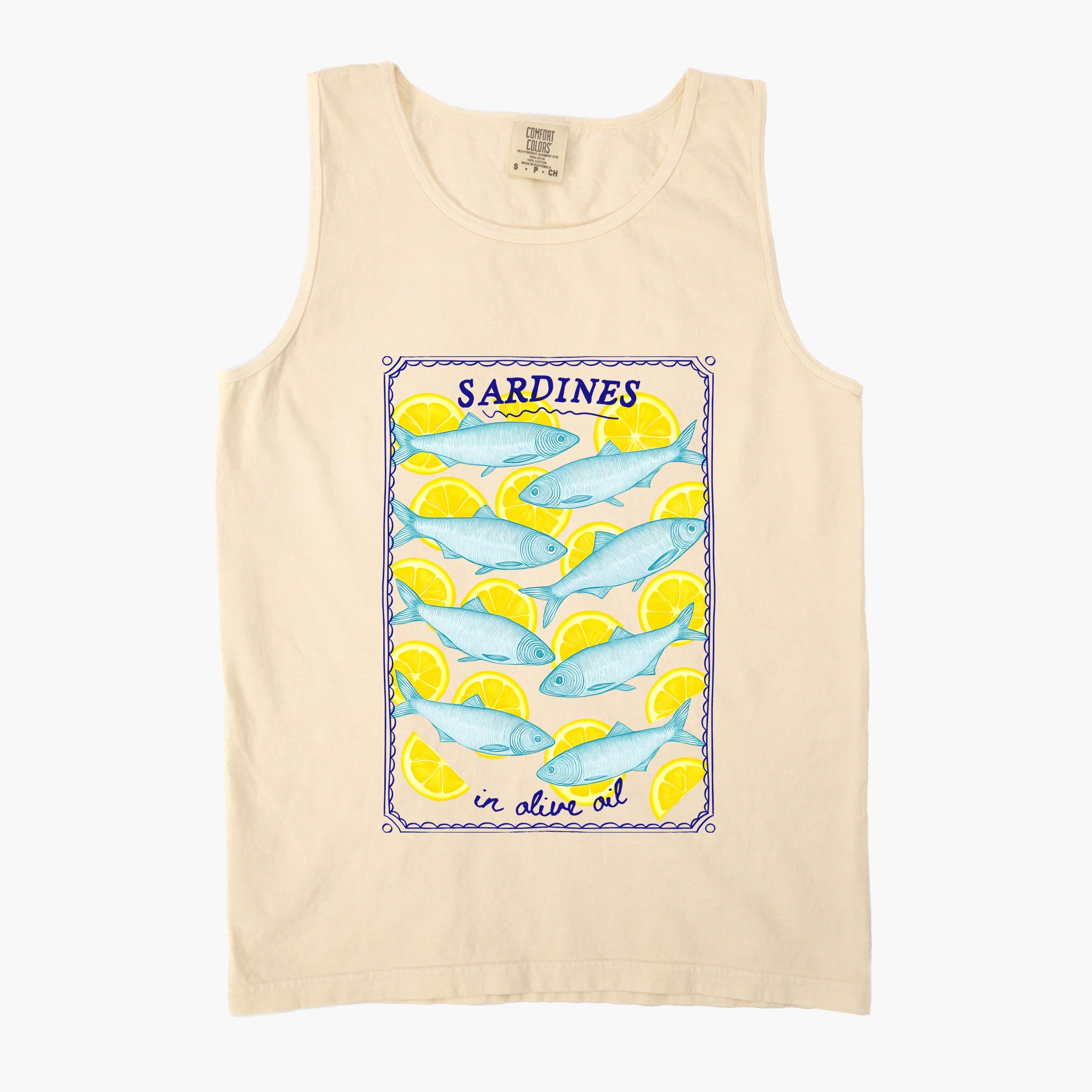Sardines In Olive Oil - Womens Garment Dyed Graphic Tank Top