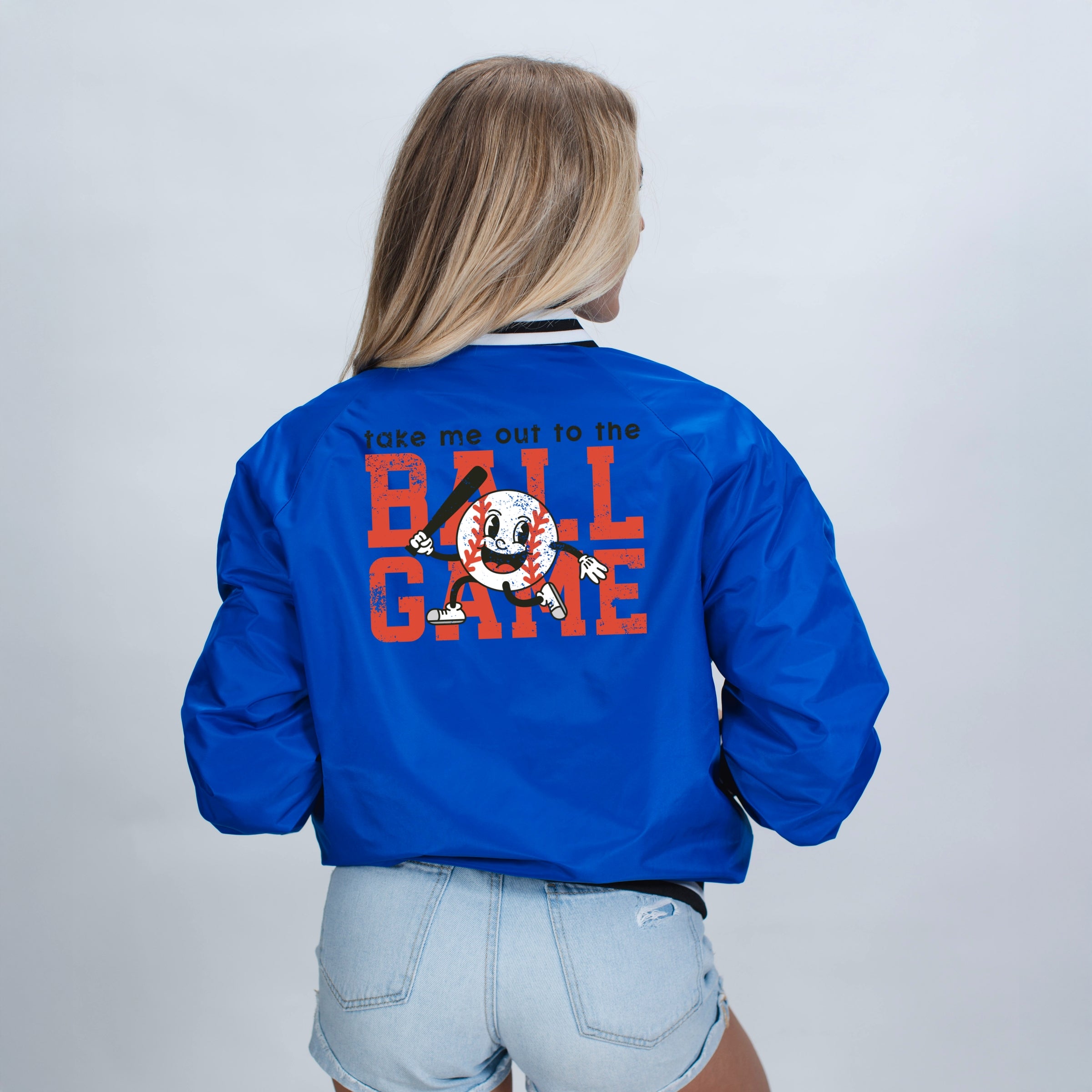 Take Me Out To The Ball Game Distressed  - Womens Bomber Jacket